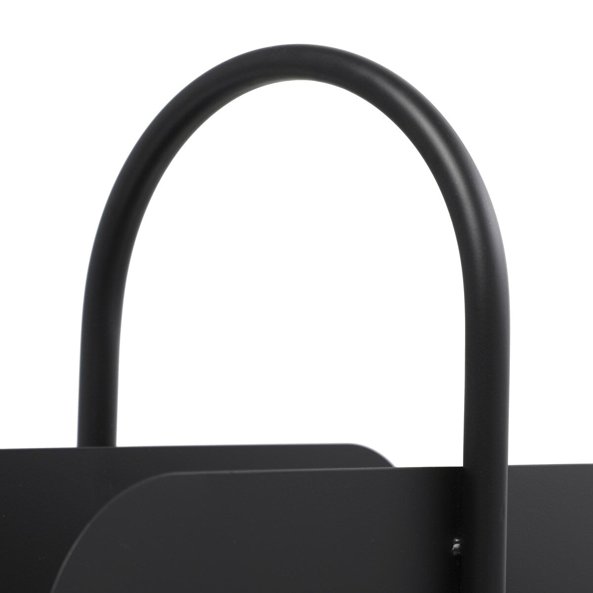 Metal Curved Magazine Holder with Arched Handle and Flared Legs - Black - The Novogratz