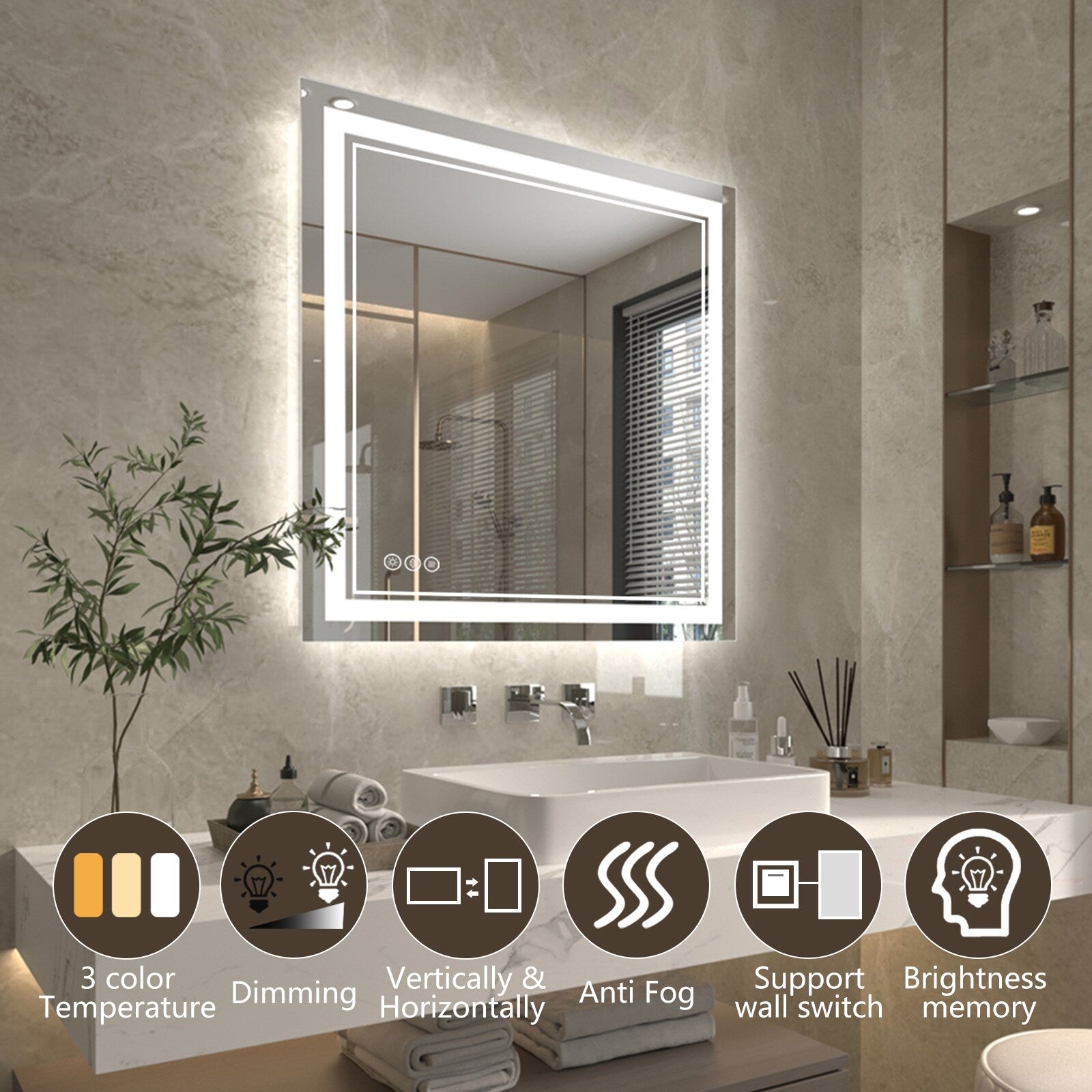 ExBrite Anti-Fog LED Bathroom Mirror with Endless Dimming