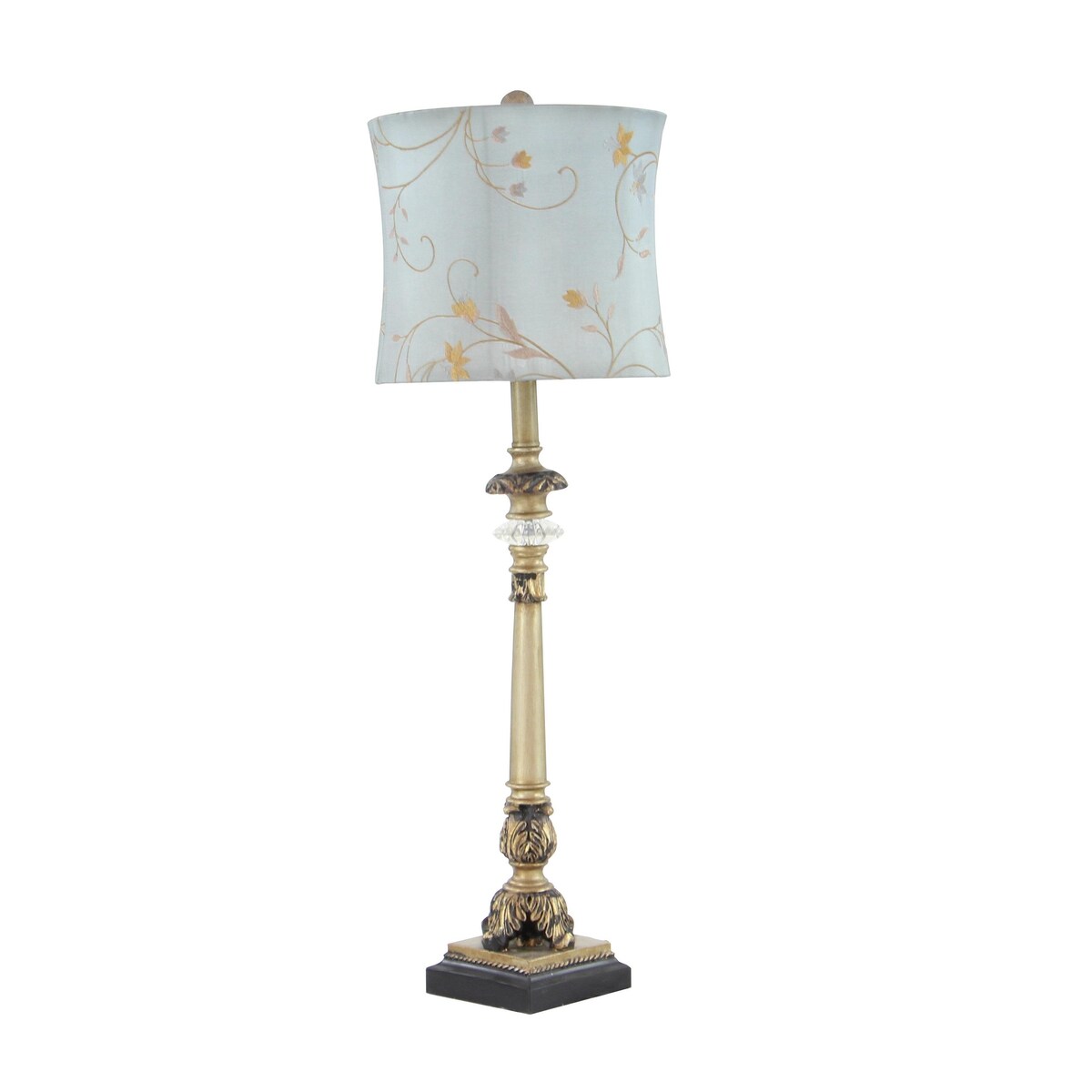 Metal Floral Antique Style Room Buffet Lamp with Light Blue Shade - Set of 2 Gold - Roche River Decor