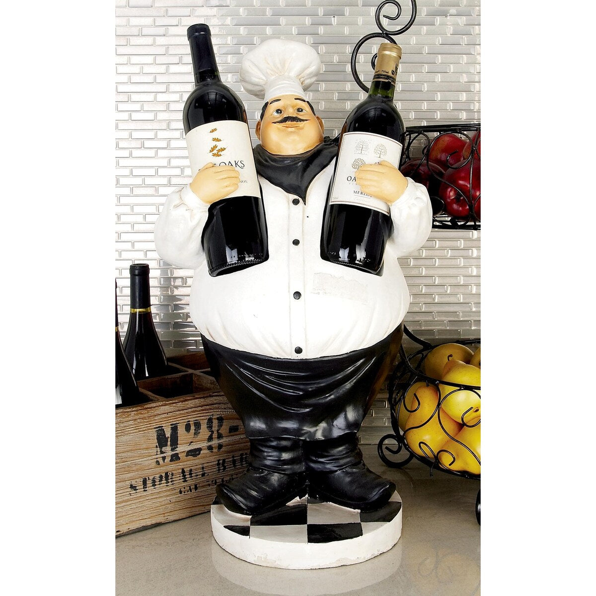 Polystone Chef Decorative Sculpture with 2 Wine Holder Slots - White - Roche River Decor