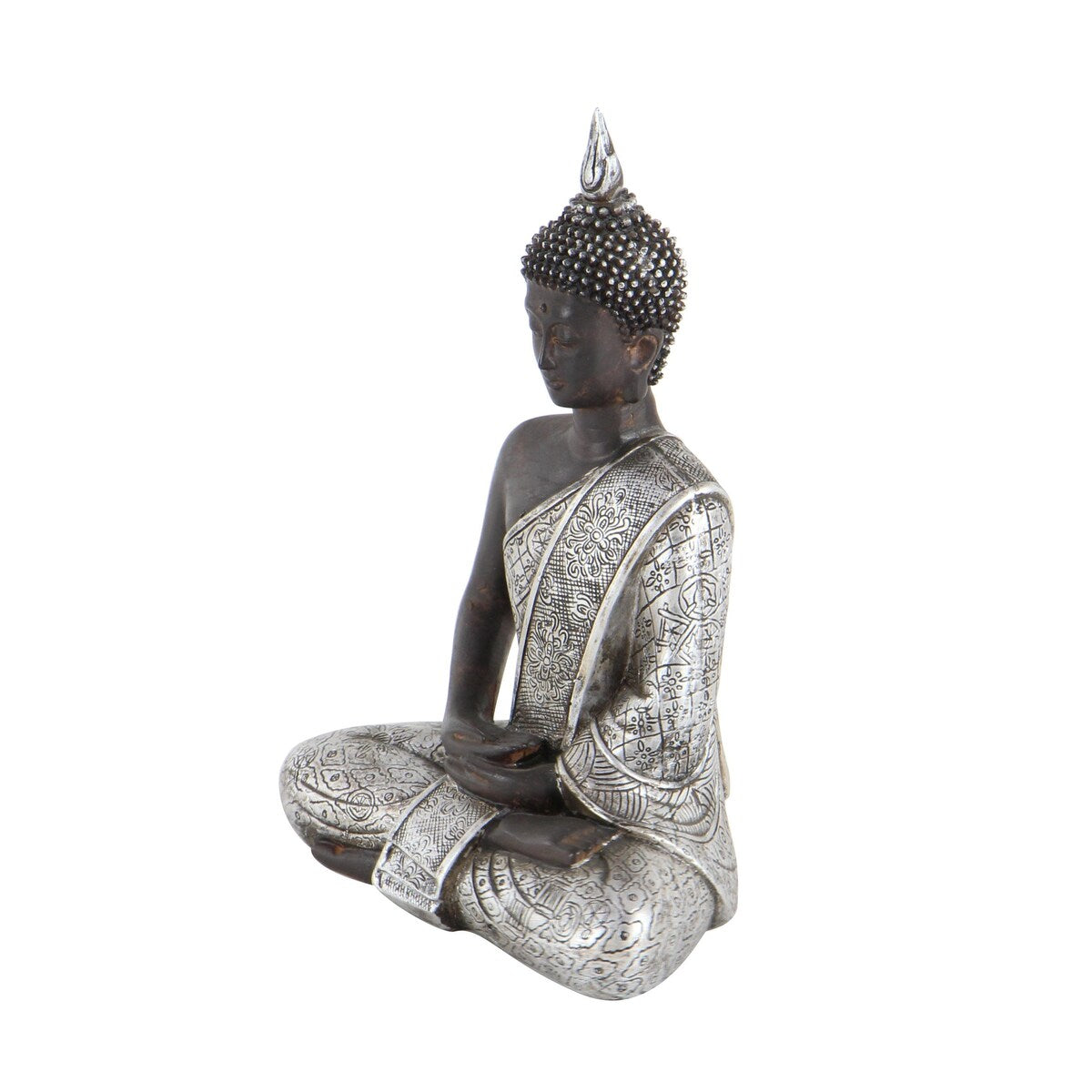 Polystone Buddha Meditating Decorative Sculpture with Engraved Carvings and Relief Detailing - Black - Roche River Decor