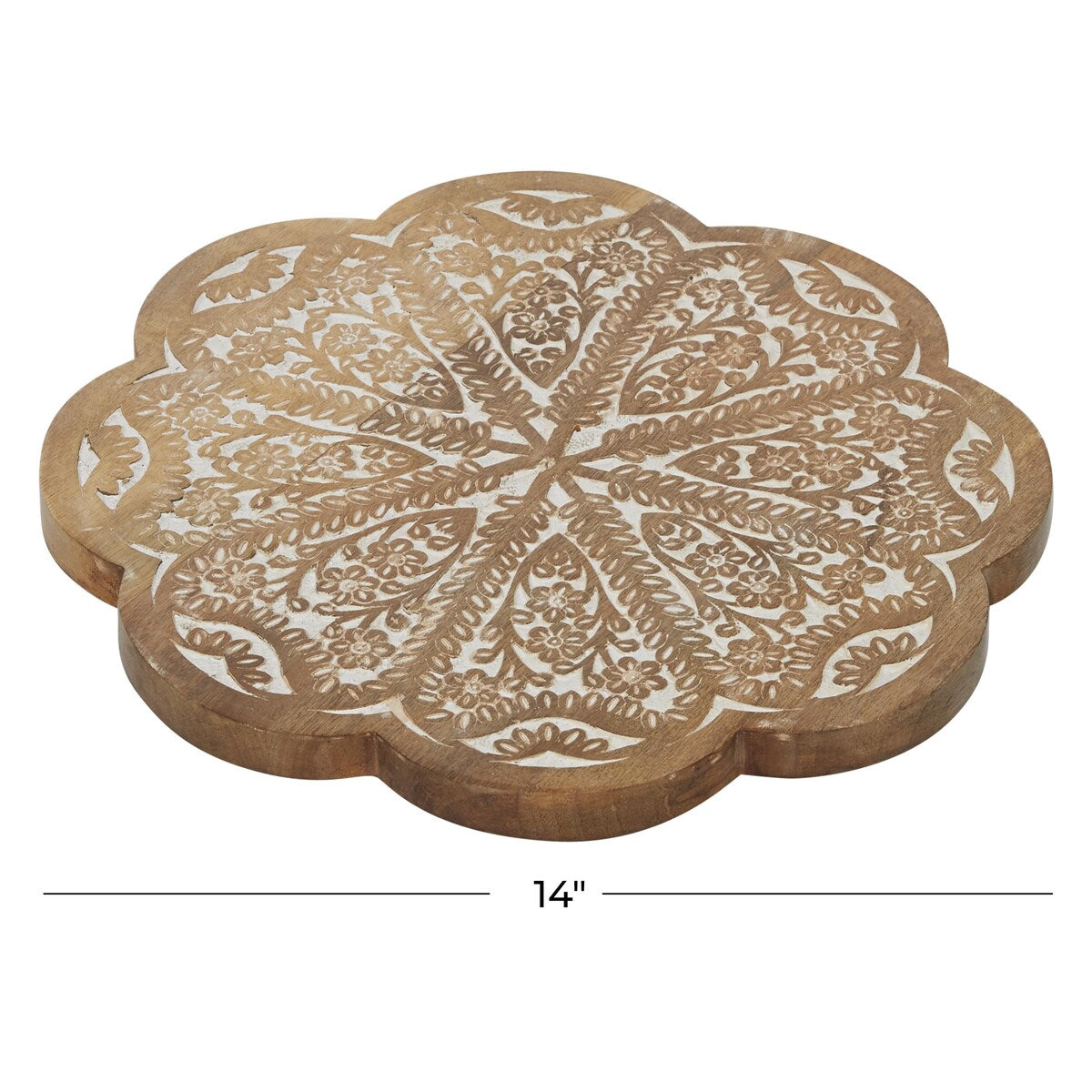 Wood Floral Intricately Carved Cake Stand - Brown - Roche River Decor