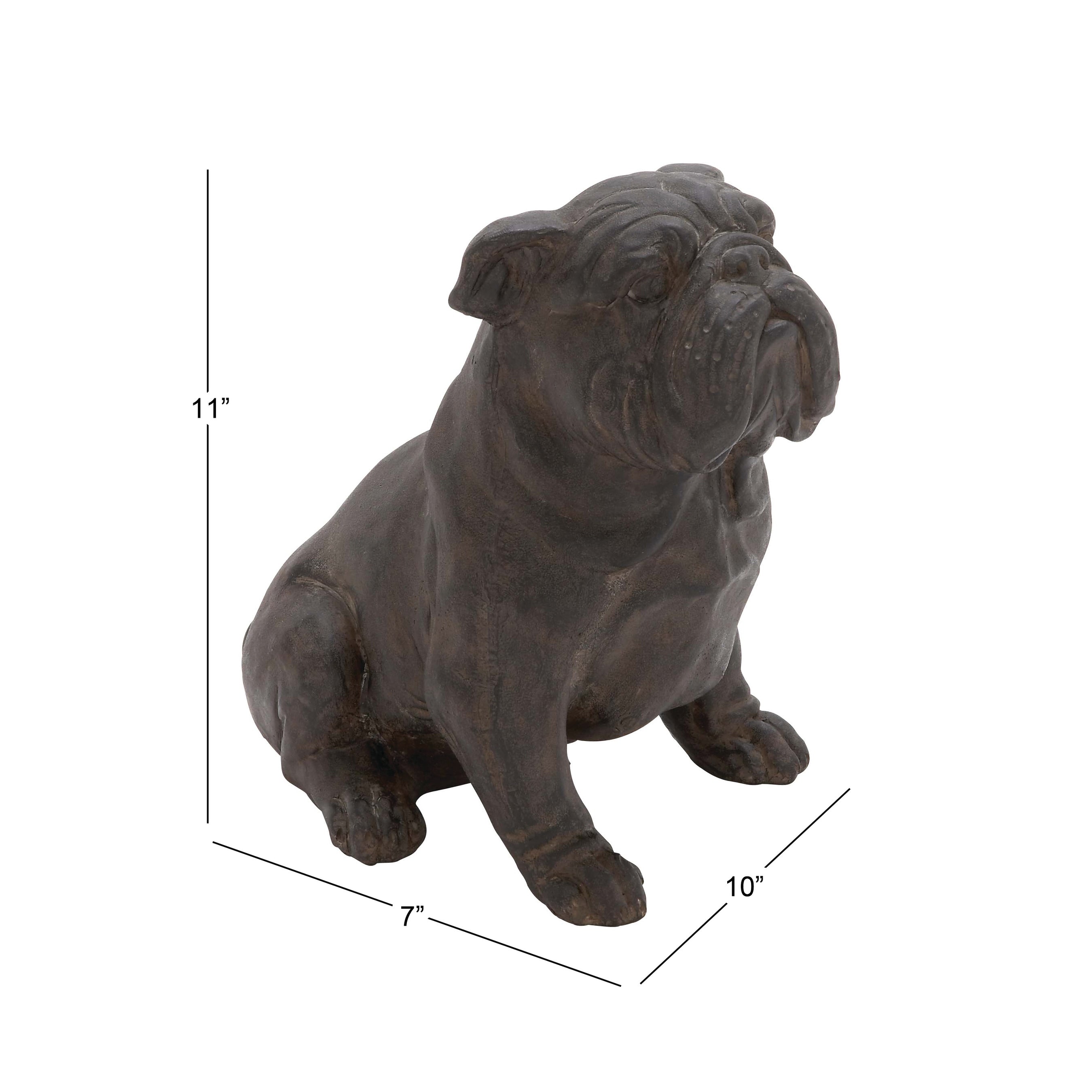 Brown Polystone Distressed Sitting Bulldog Sculpture