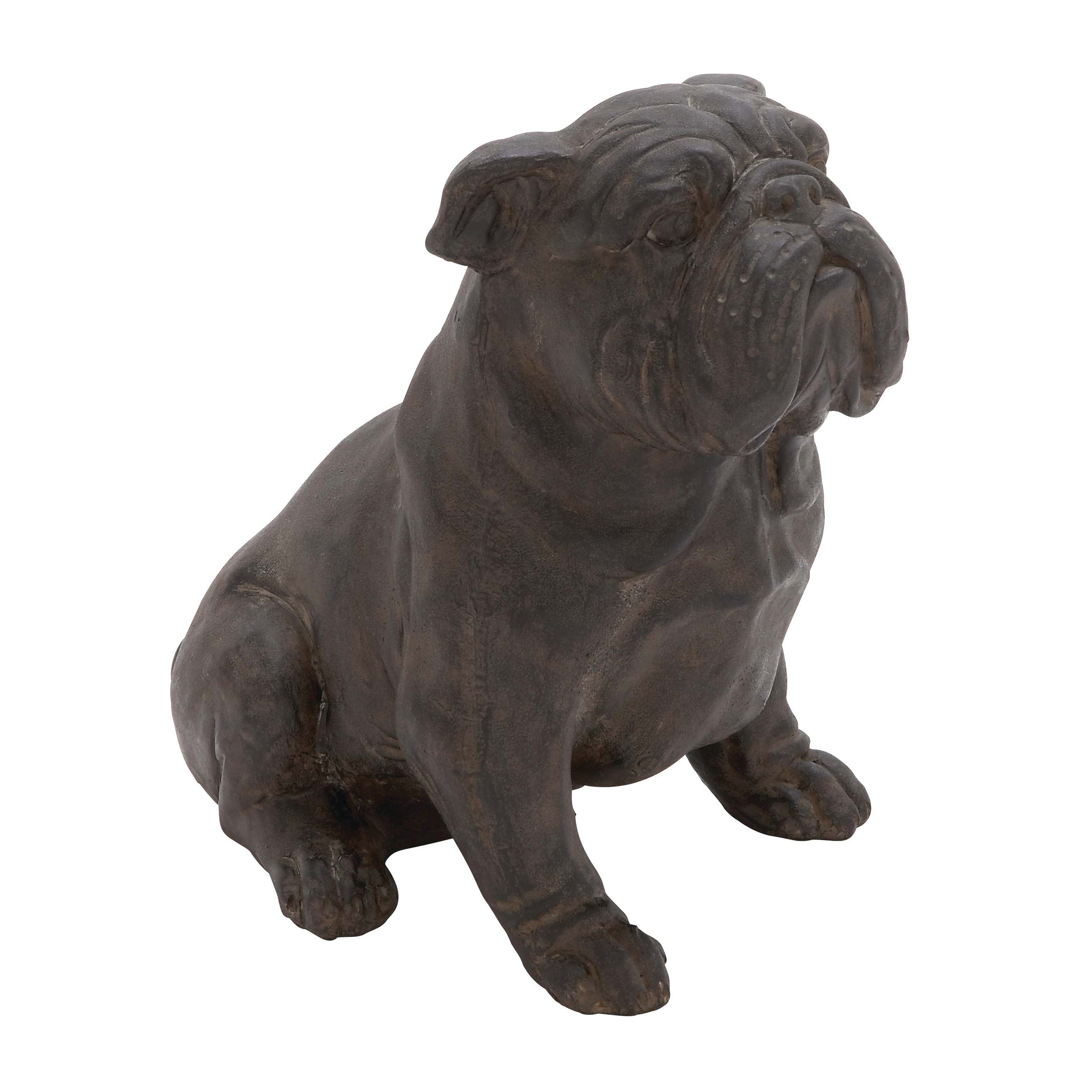 Brown Polystone Distressed Sitting Bulldog Sculpture