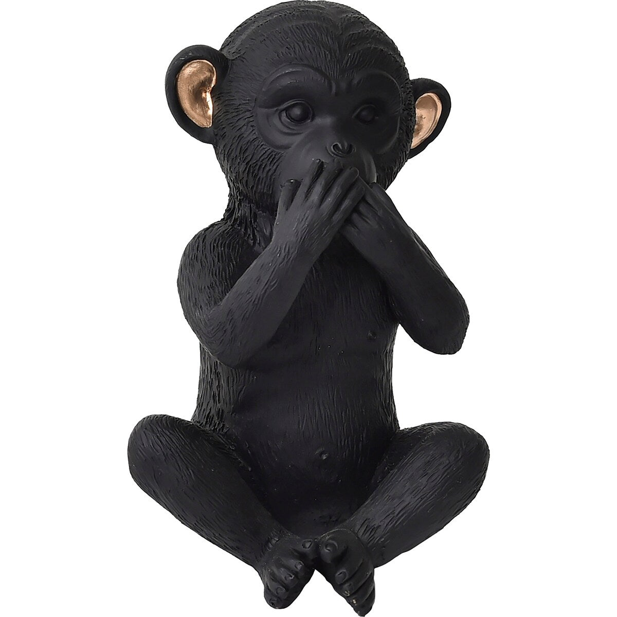 3 Wise Monkeys Speak Hear See No Evil Resin Black Gold Set of 3