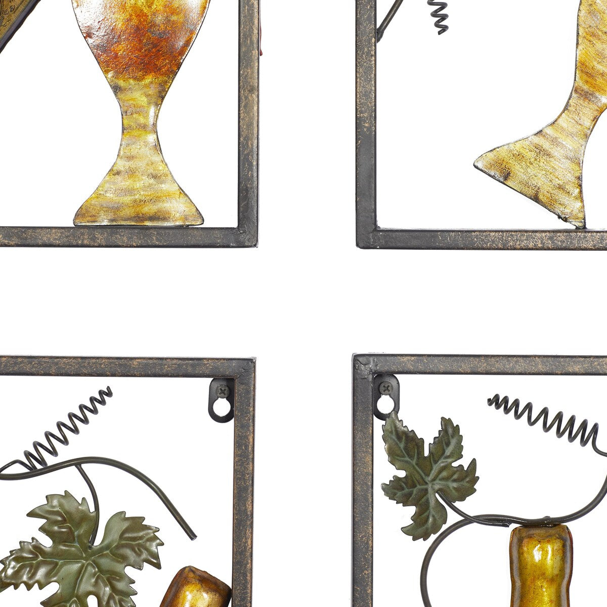 Metal Wine Home Wall Decor with Grapes Detailing - Set of 4 Multi Colored - Roche River Decor