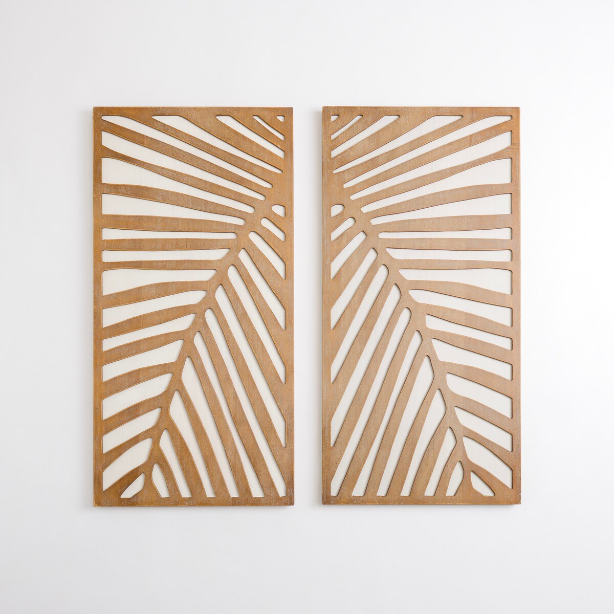 Solid Wood Frond Cutout Wall Panels, Set of 2