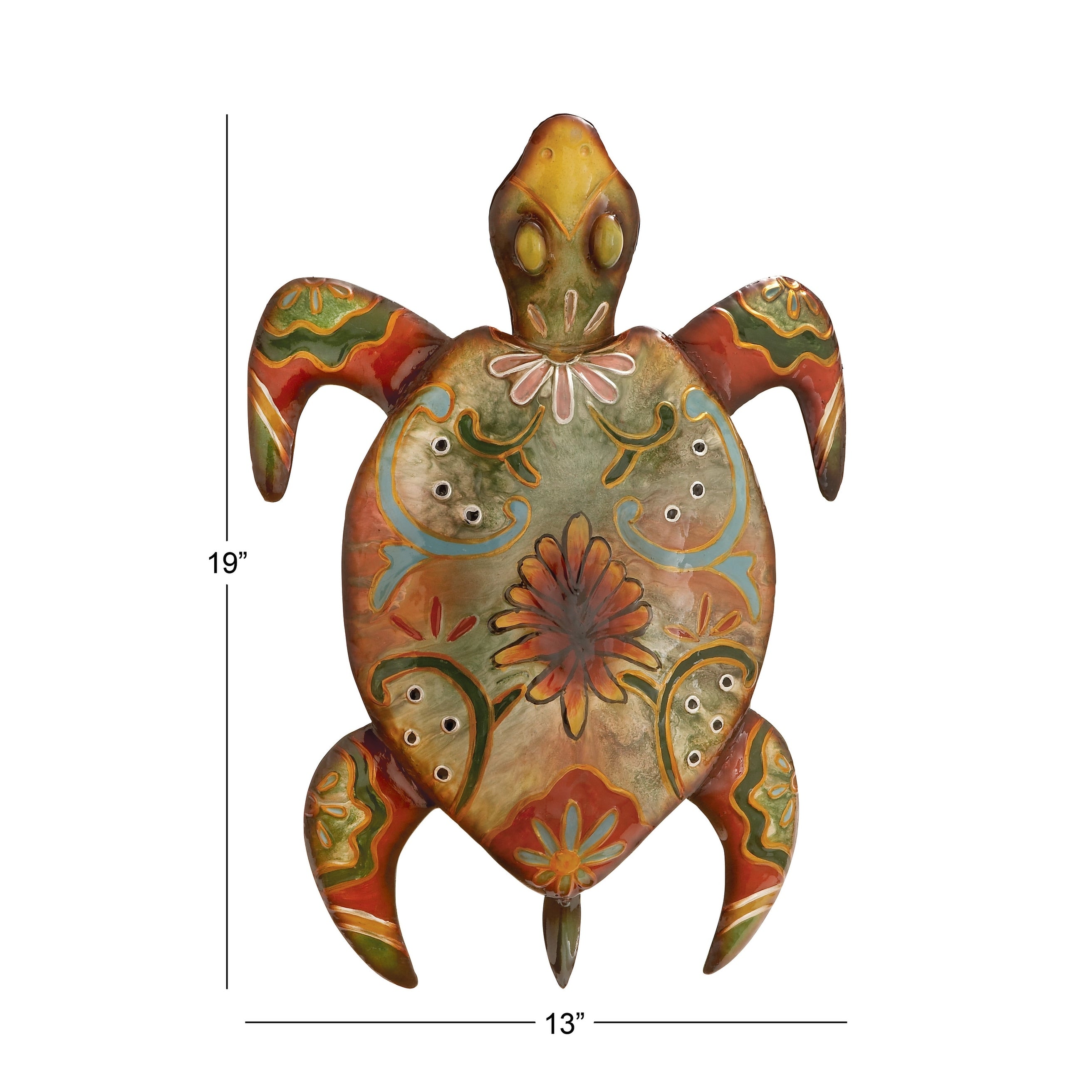 Multi Colored Metal Indoor Outdoor Turtle Wall Decor - 19 x 13 x 3