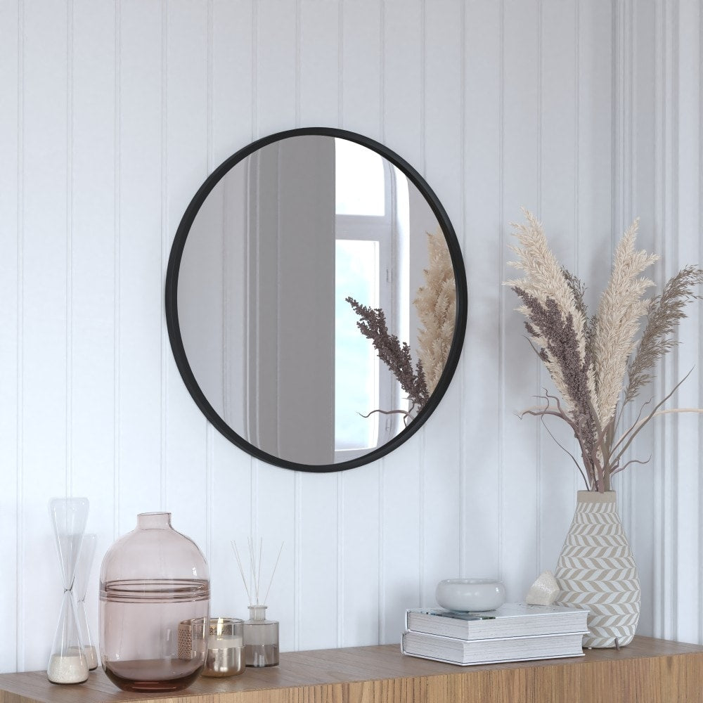 Wall Mount Shatterproof Round Accent Wall Mirror with Metal Frame