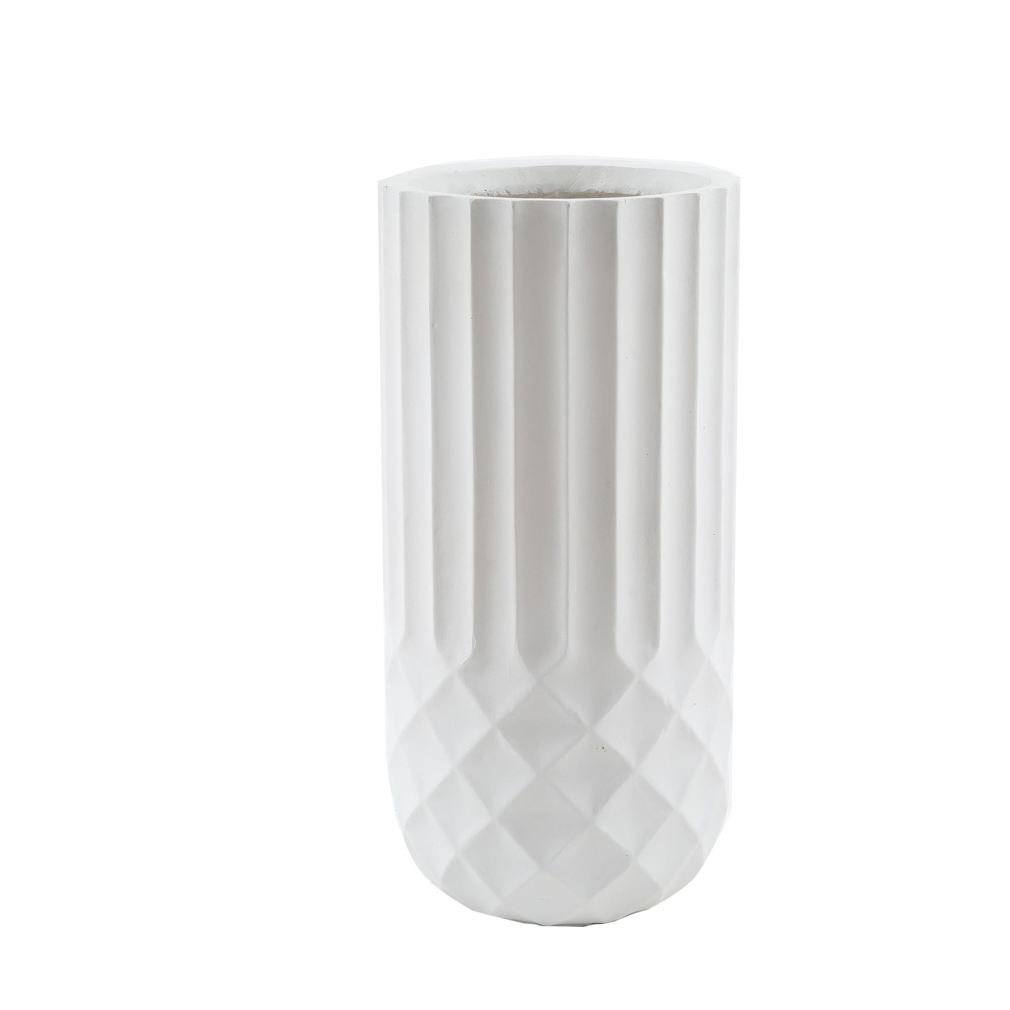 Handmade White Geometric Pattern Fiber Stone Round Tall Pot Planters