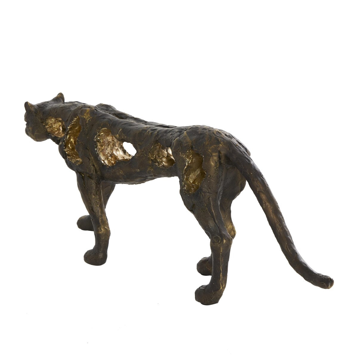 Polystone Leopard Distressed Textured Decorative Sculpture with Cutouts and Gold Accents - Bronze - Roche River Decor