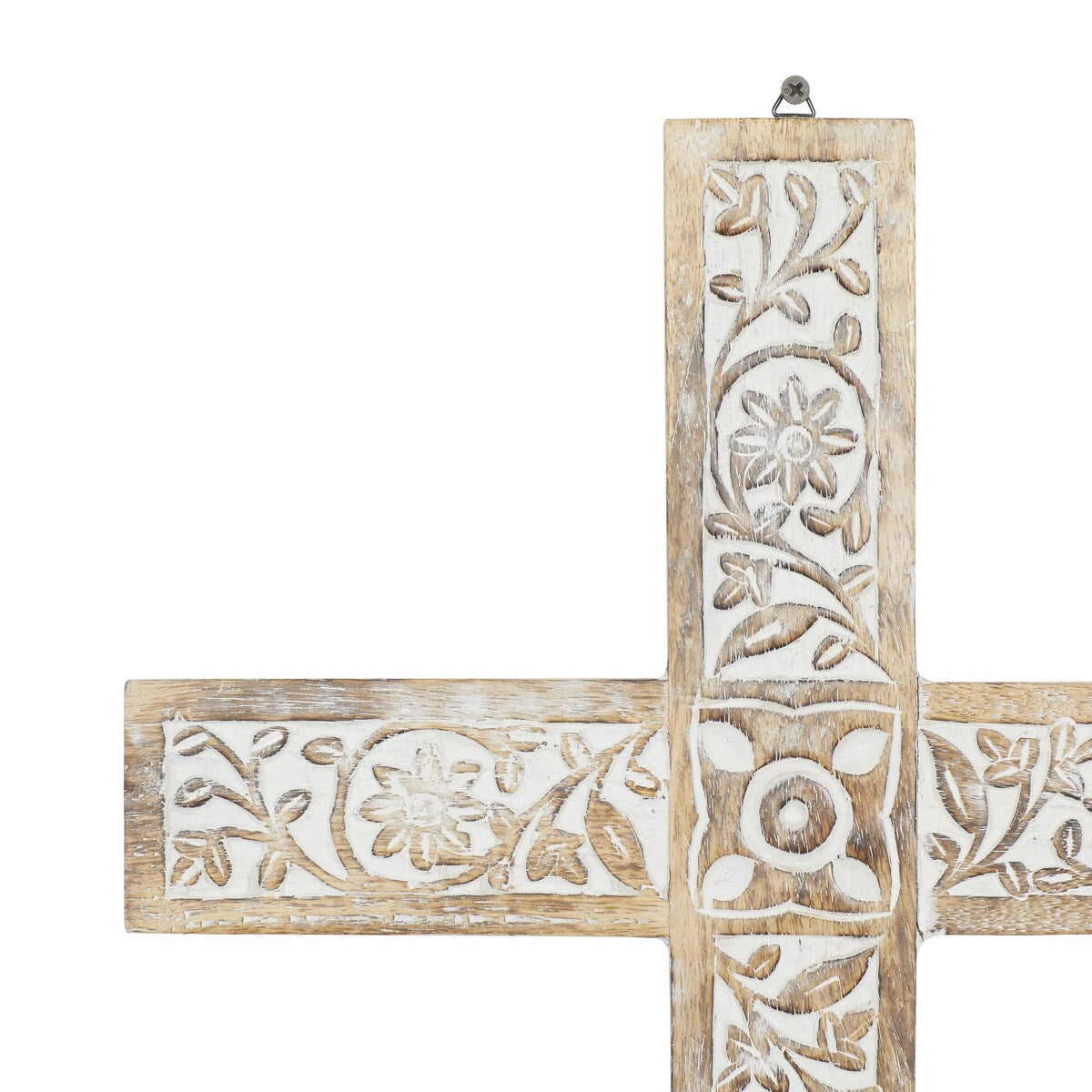 Mango Wood Biblical Carved Cross Home Wall Decor - Brown - Roche River Decor