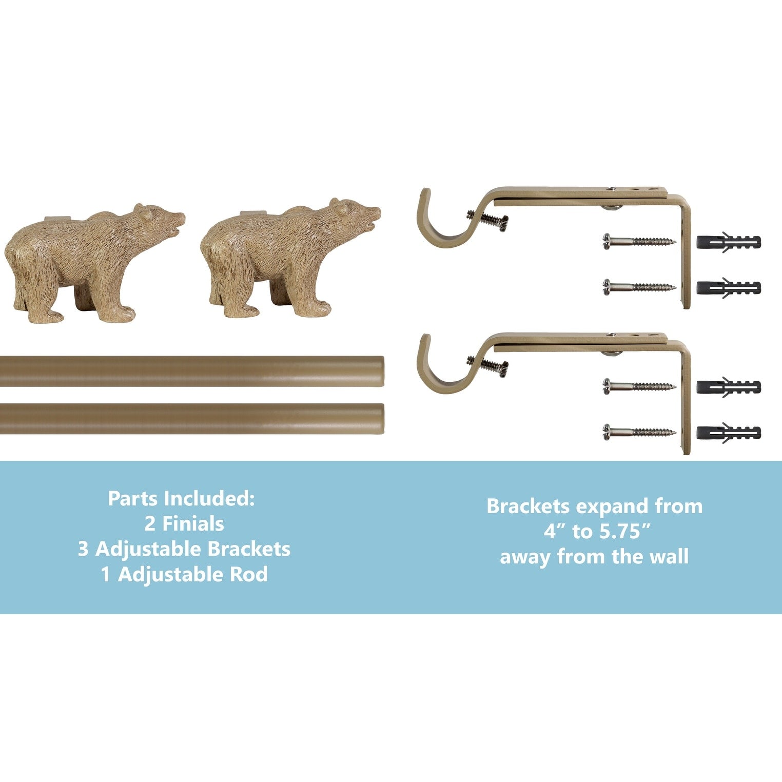 Farmhouse Bear 3/4 Curtain Rod Adjustable Designer Window Treatment Set