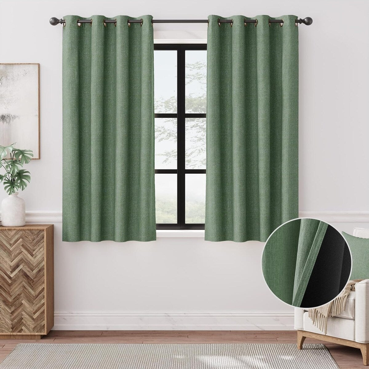 90% Blackout Faux Linen Curtains Thermal Insulated Room Darkening Curtains, 2 Panels Set, Grommet Top Window Treatments