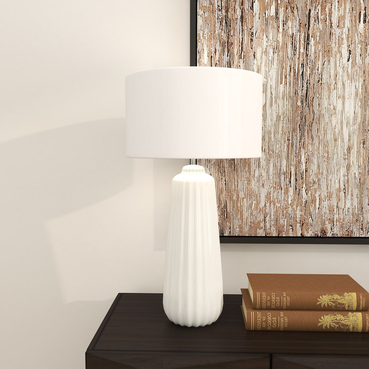 Ceramic Ribbed Room Table Lamp - White - Roche River Decor