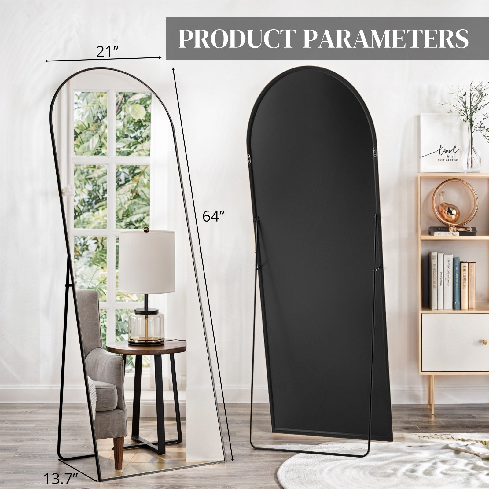 64x21 Inch Full Length Mirror Standing or Leaning Wall Mirror, Arched Full Body Mirror for Bedroom, Living Room, or Cloakroom