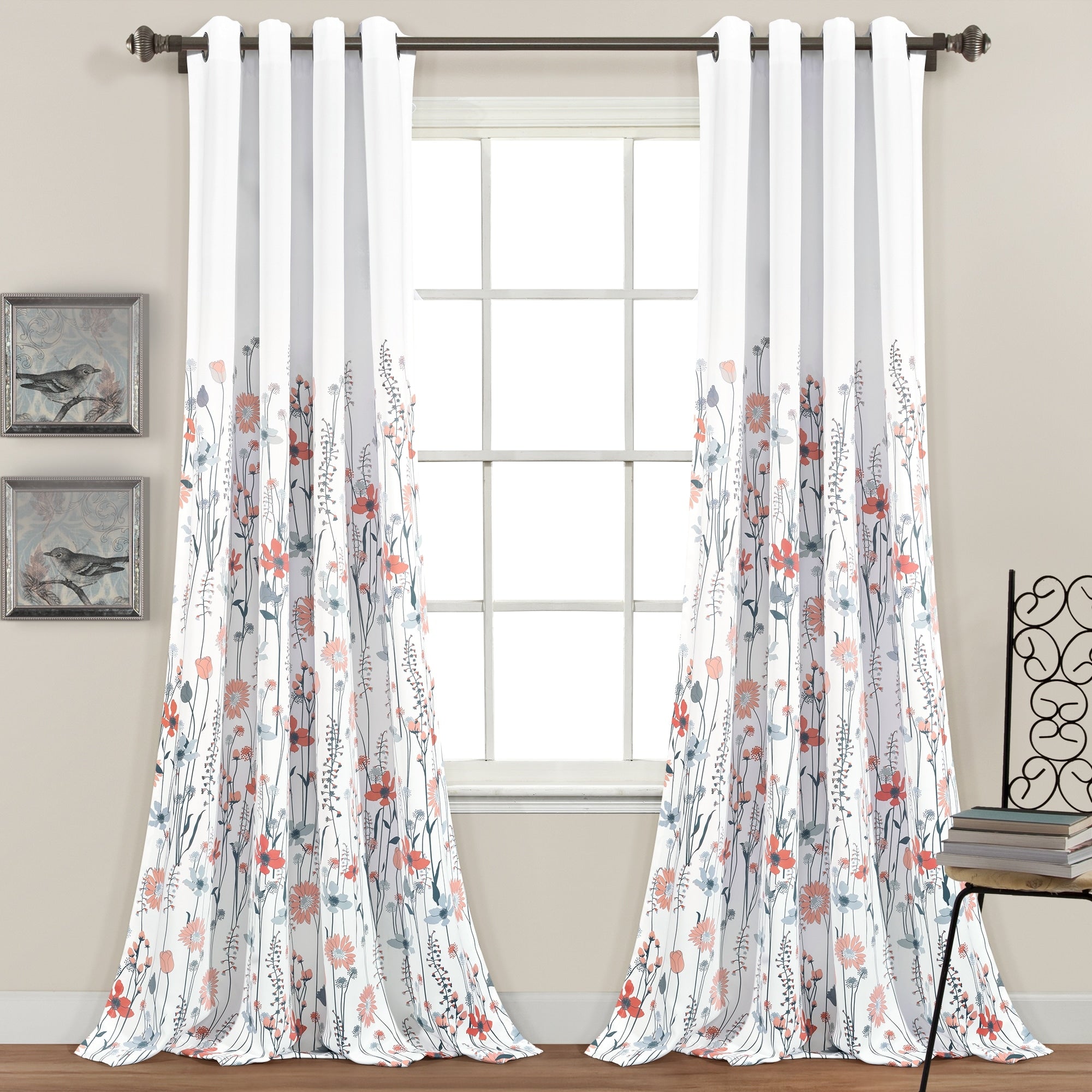 Lush Decor Clarissa Floral Room Darkening Window Curtain Panel Pair