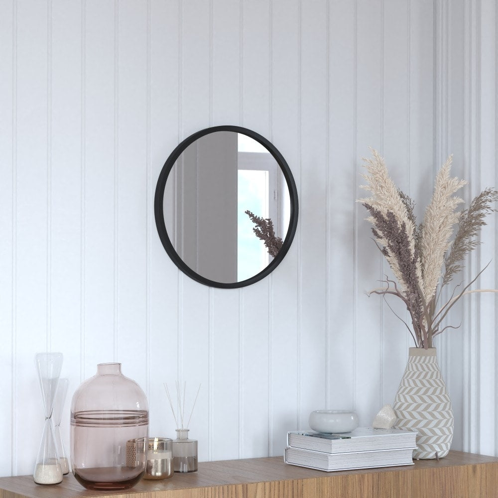 Wall Mount Shatterproof Round Accent Wall Mirror with Metal Frame