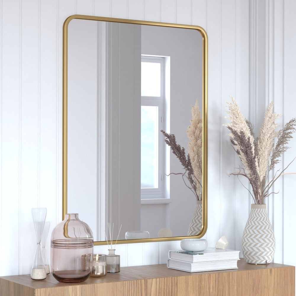 Wall Mount Shatterproof Rectangular Accent Wall Mirror with Metal Frame