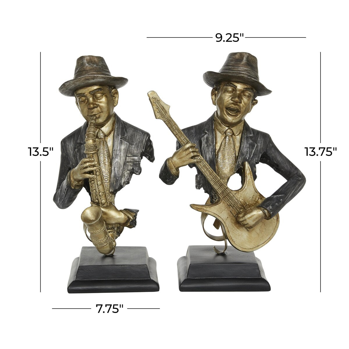 Polystone Musician Decorative Sculpture - Set of 2 Gold - Roche River Decor