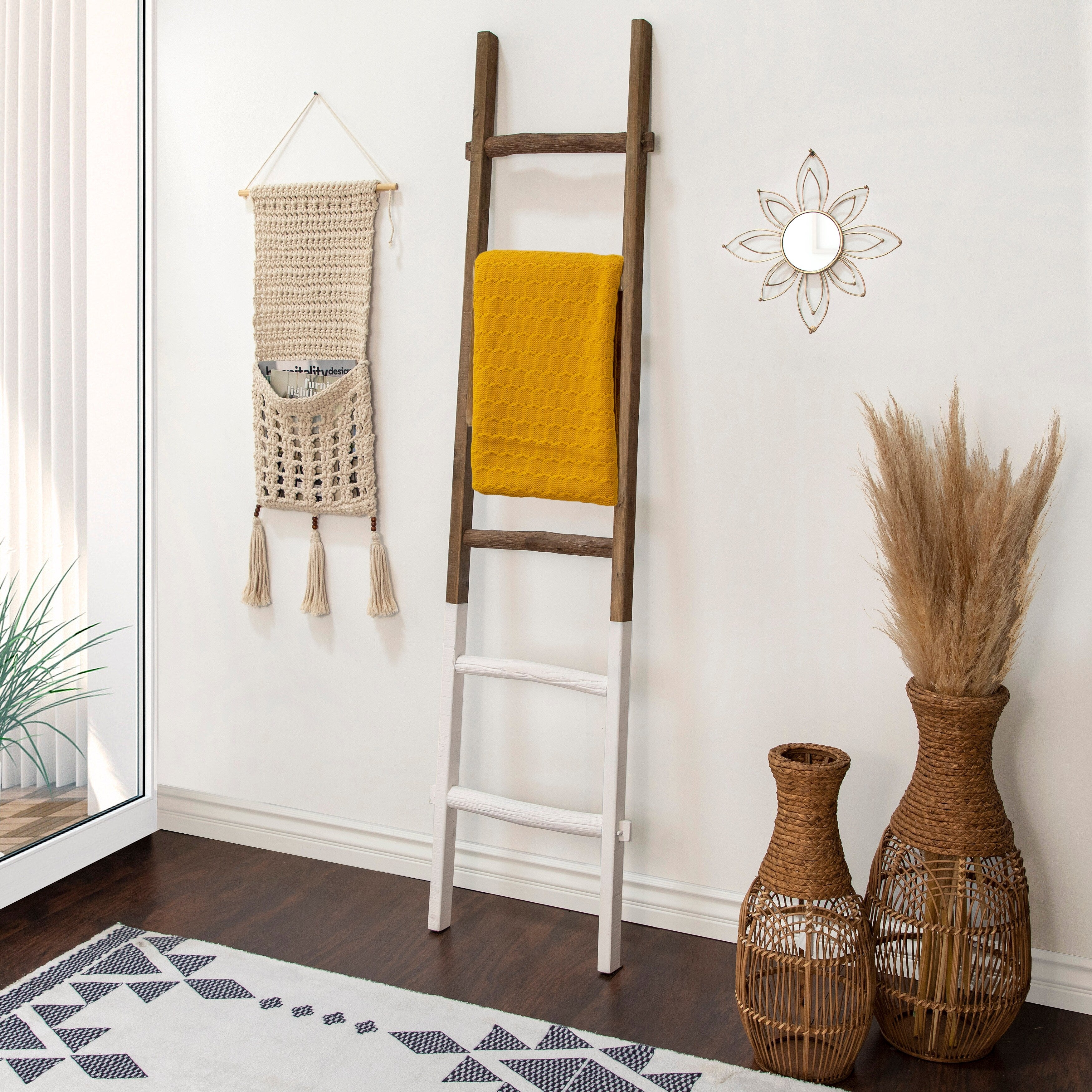 Sagebrook Home Rustic 6ft Tall Blanket Ladder, Decorative Freestanding Ladder For Storage - 19 x 2 x 76