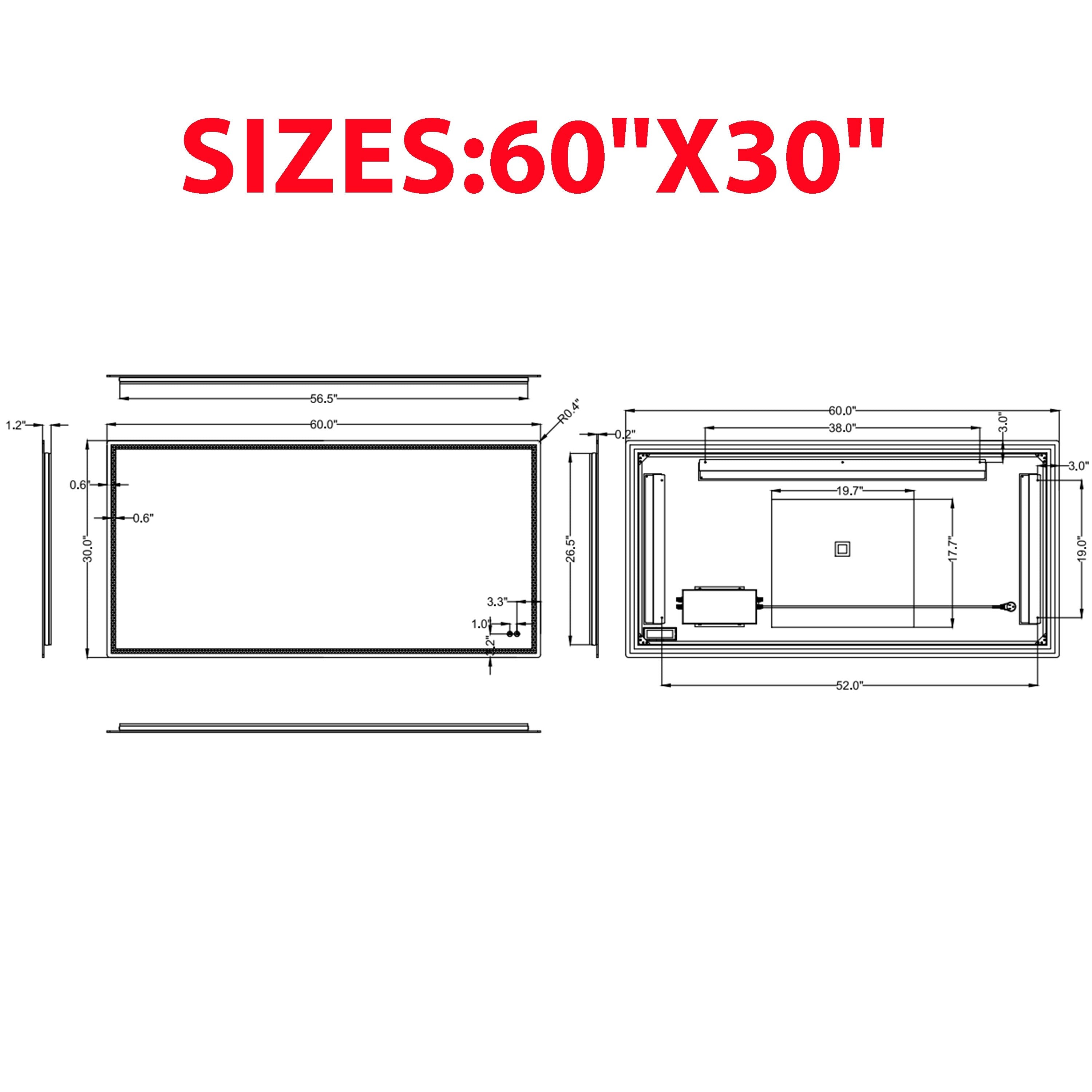 CB HOME LED Bathroom Mirror, Lighted Wall Mounted Mirror, Frameless Vanity Mirror, Anti-Fog, Dimmable,Three Color