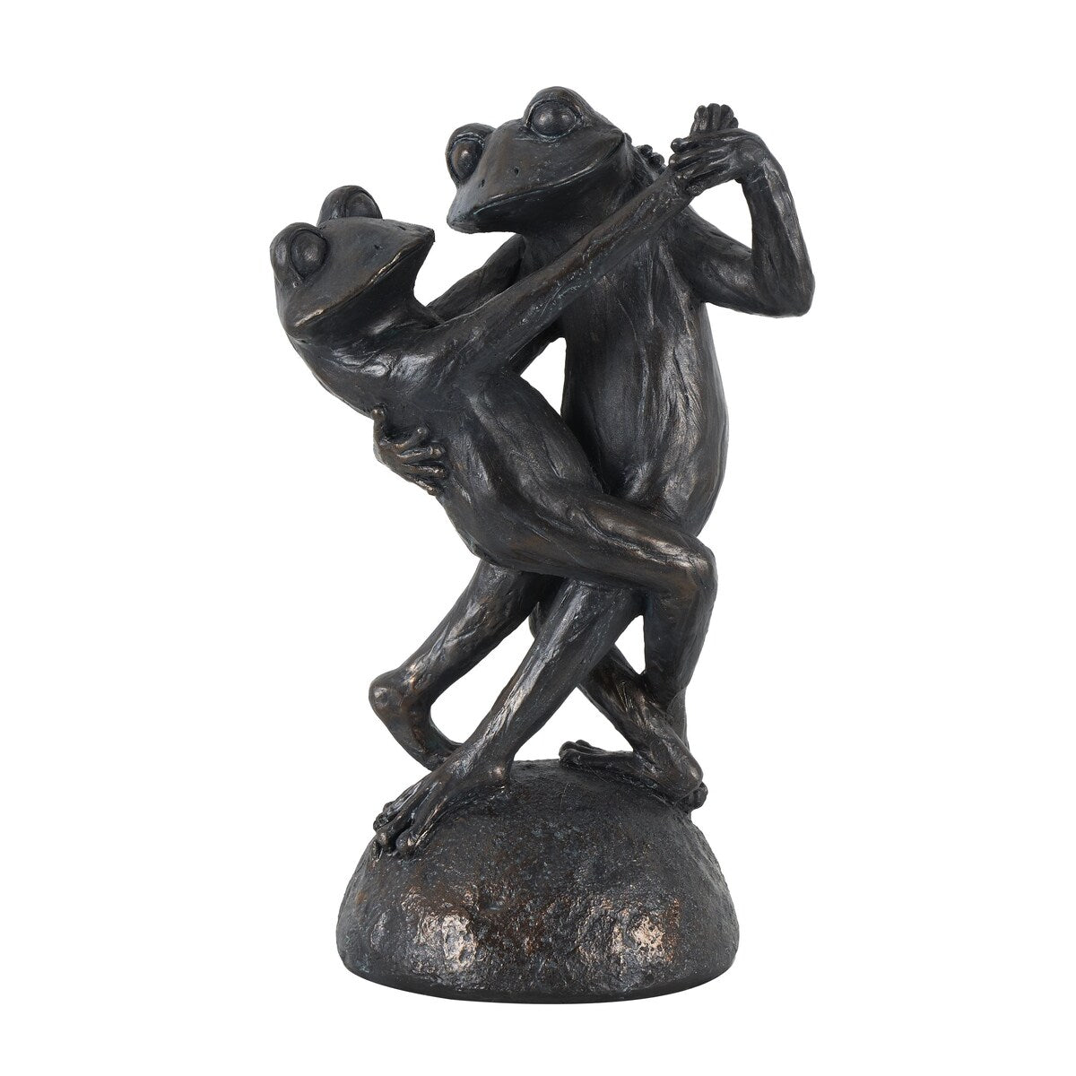 Resin Frog Patina Dancing Decorative Sculpture with Rock Base - Bronze - Roche River Decor