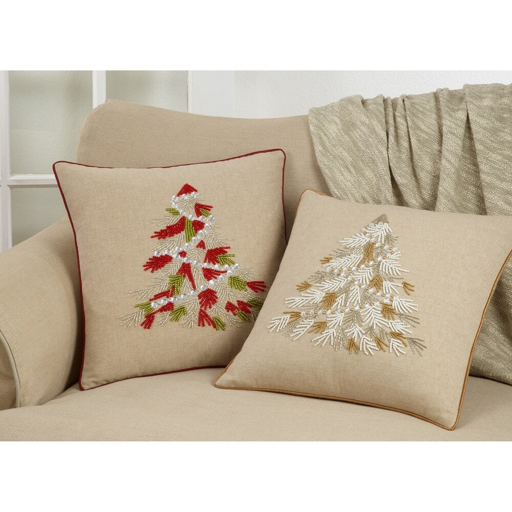 Throw Pillow With Beaded Christmas Tree Design