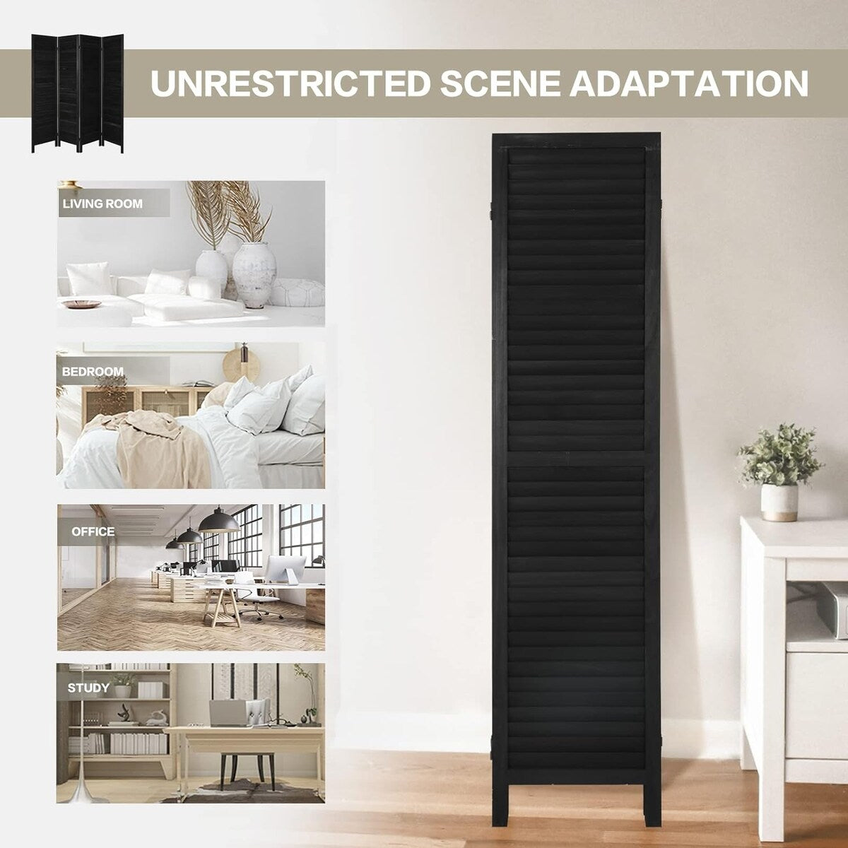 8 Panel Room Divider, Folding Room Divider Privacy Screen 5.6Ft Tall, Wood Freestanding Louvered Divider Screen