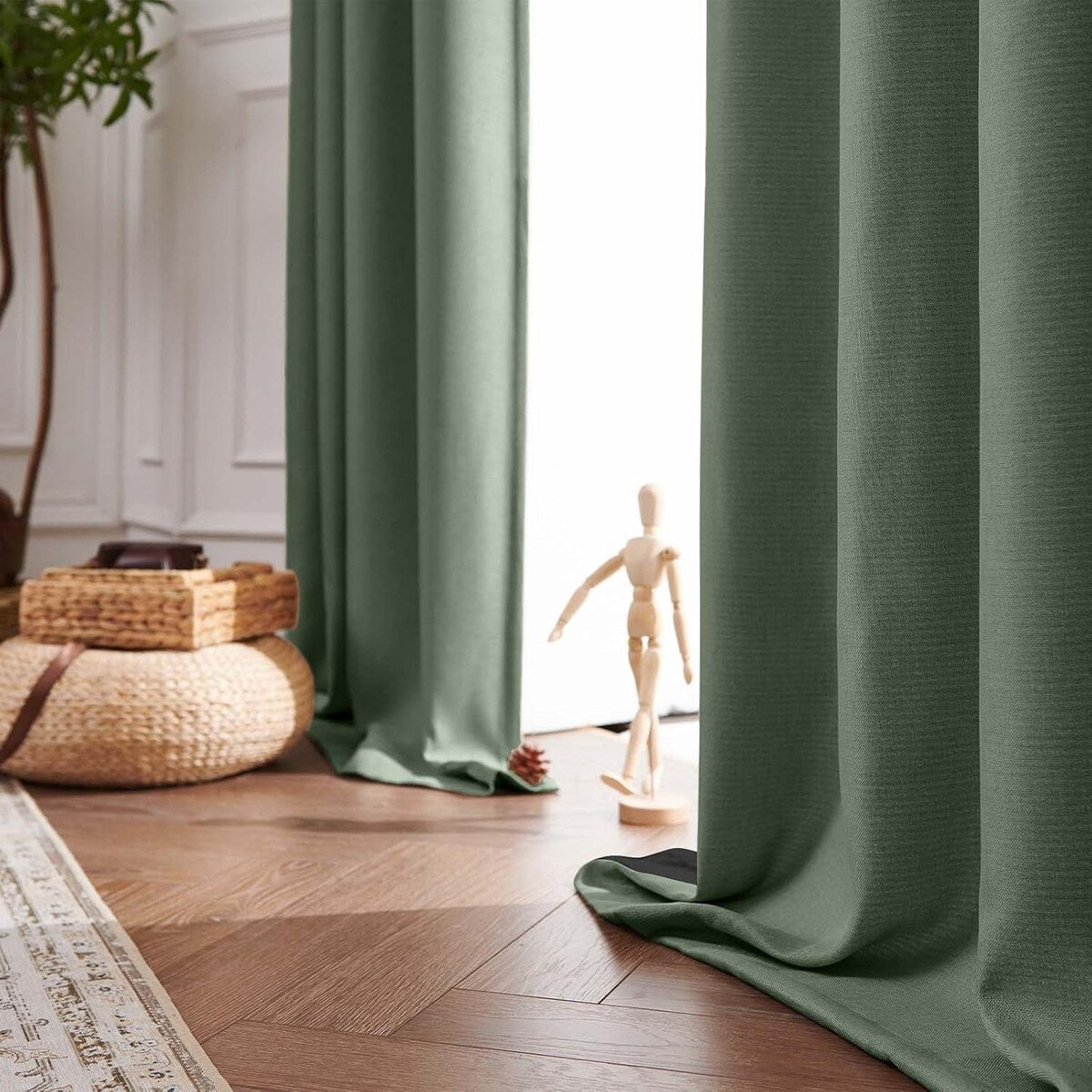 90% Blackout Faux Linen Curtains Thermal Insulated Room Darkening Curtains, 2 Panels Set, Grommet Top Window Treatments