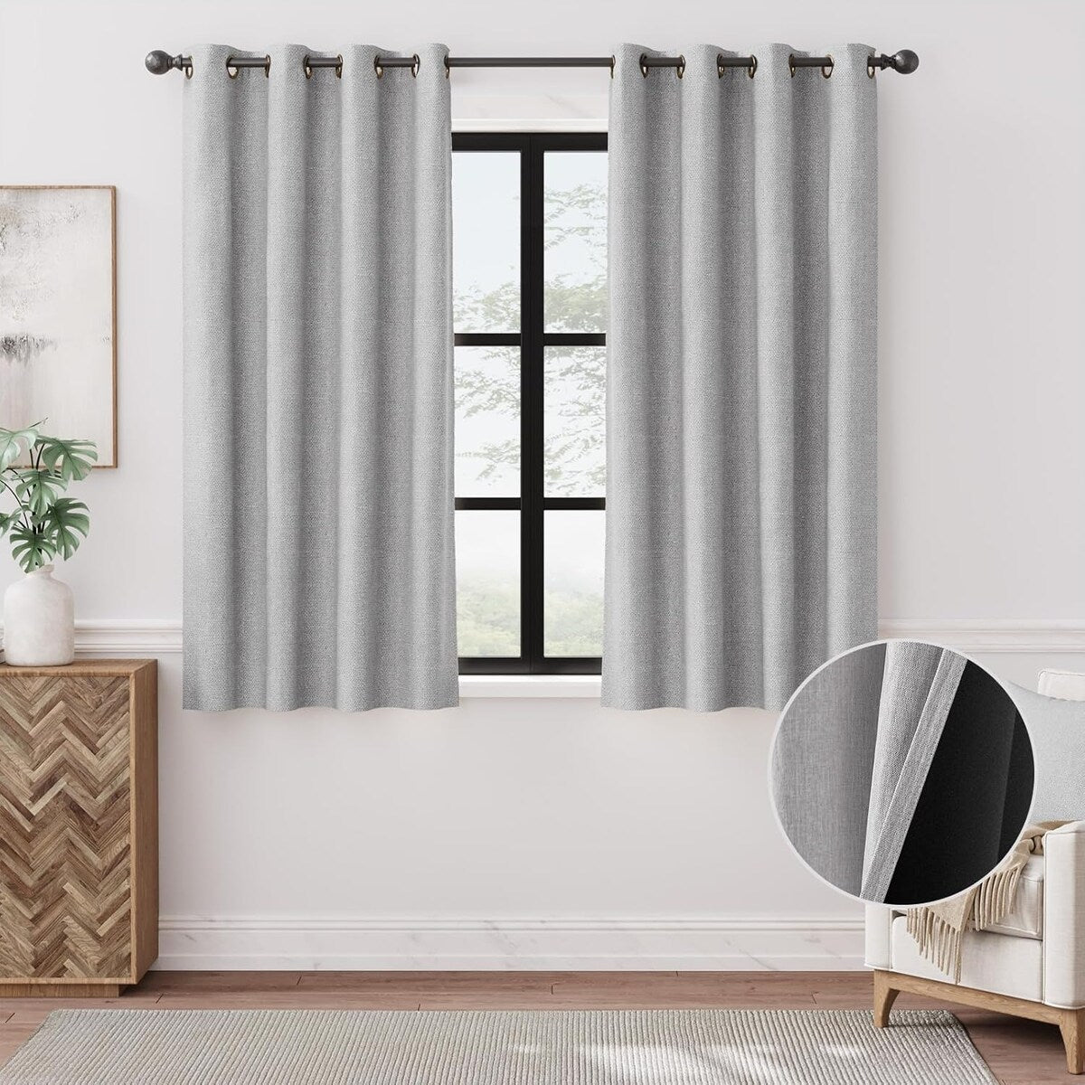 90% Blackout Faux Linen Curtains Thermal Insulated Room Darkening Curtains, 2 Panels Set, Grommet Top Window Treatments