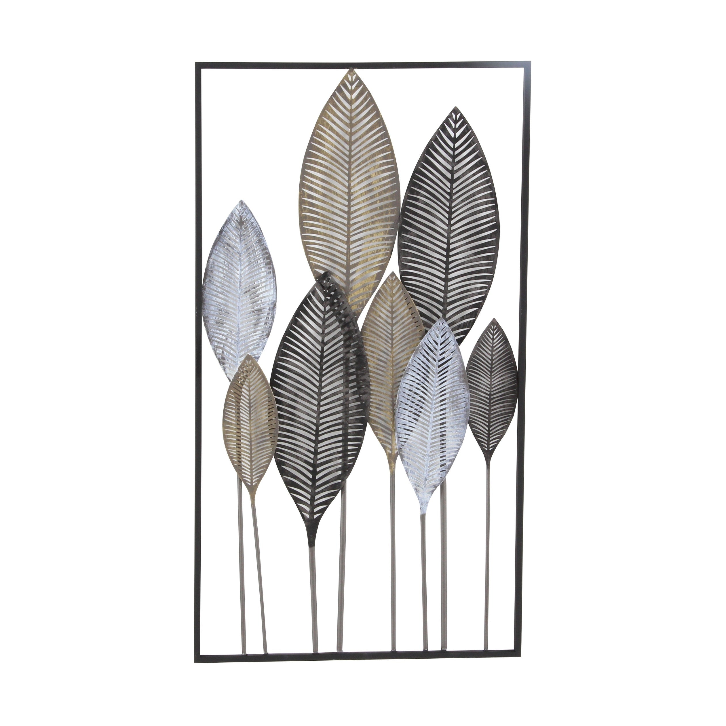 Contemporary Metal Tall Cut-Out Leaf Wall Decor with Intricate Laser Cut Designs - Bronze, Gray, Brass