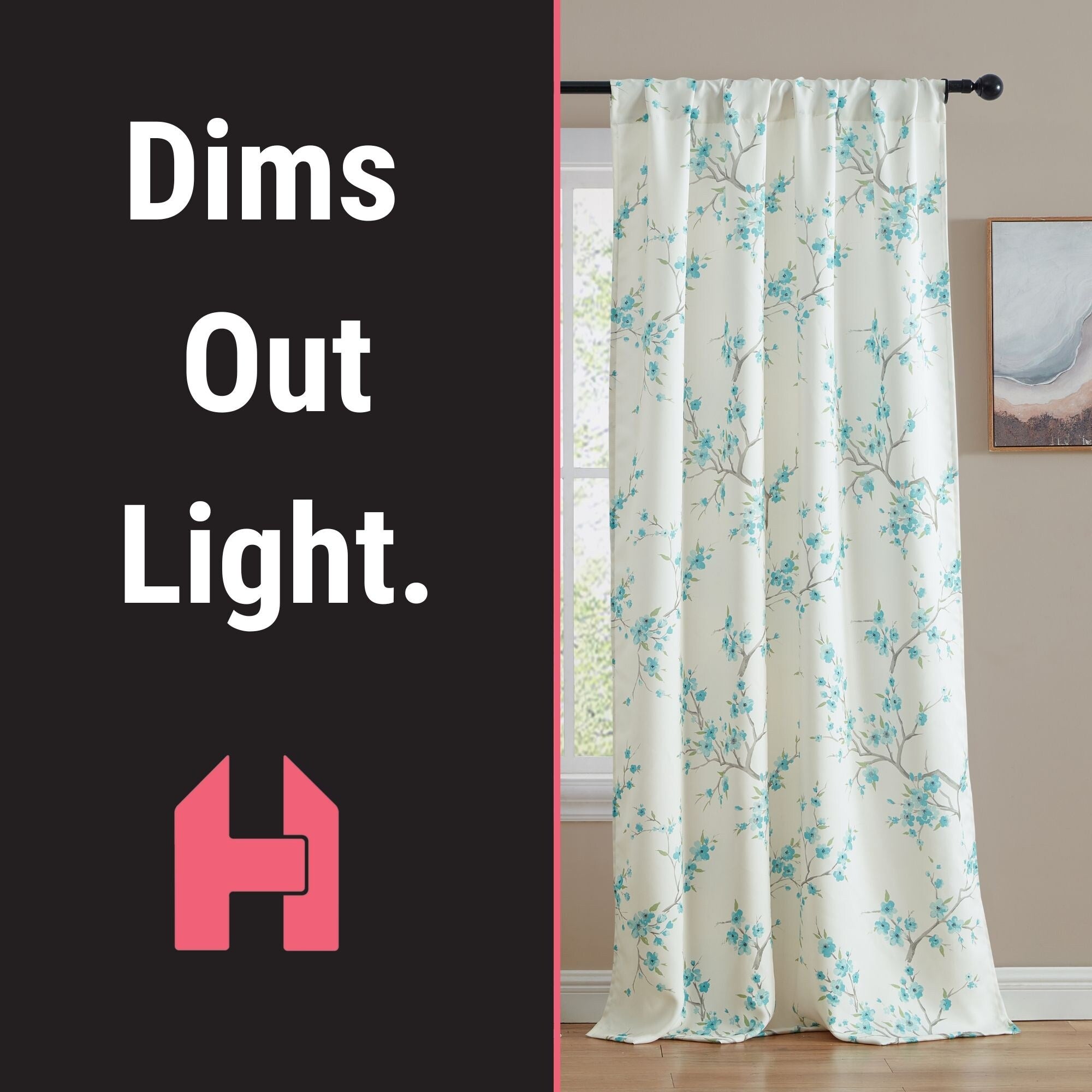 HLC.me Jasmine Floral Light Blocking Curtain Rod Pocket Pole Top Panels - Set of 2