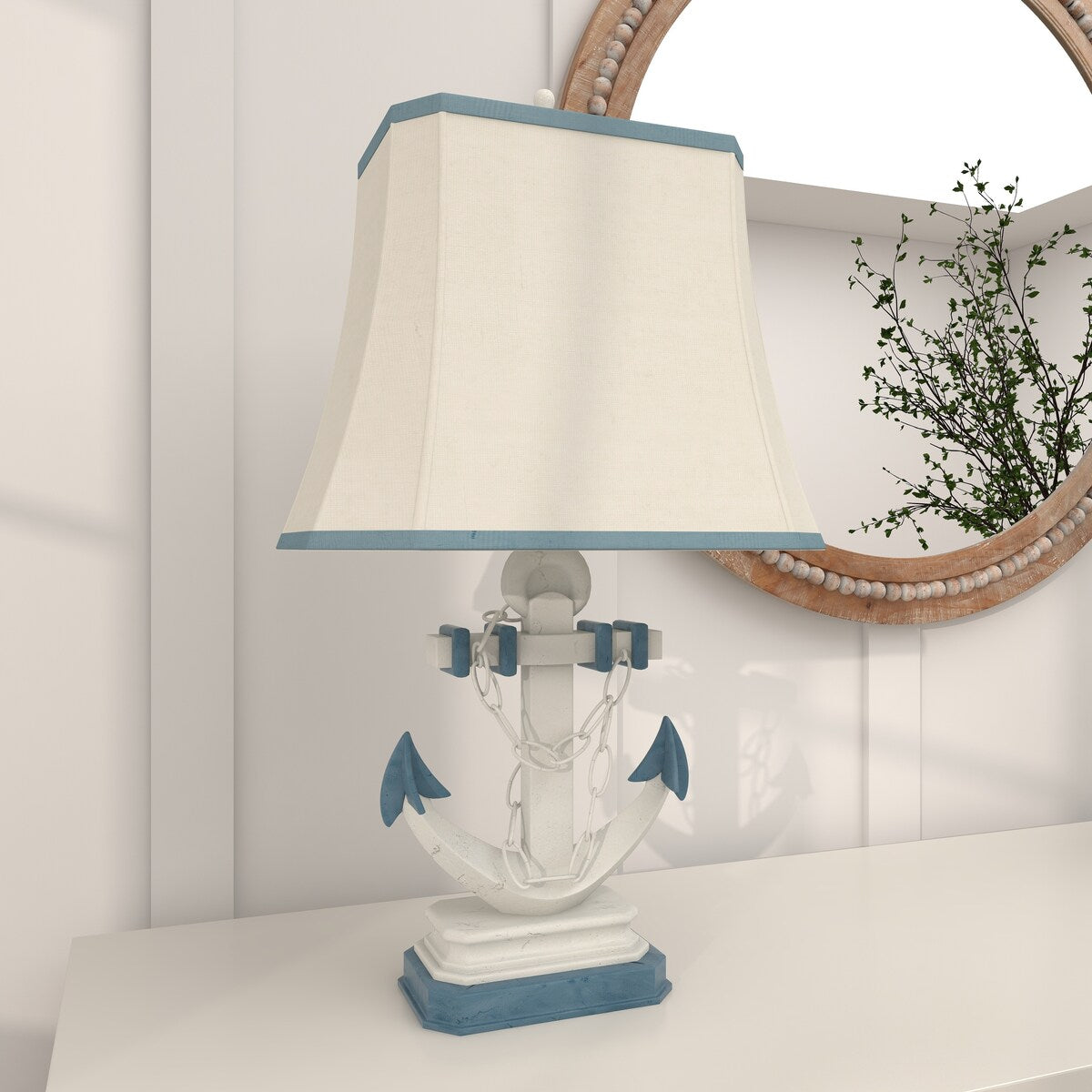 Polystone Anchor Room Table Lamp with Tapered Shade - Set of 2 Blue - Roche River Decor