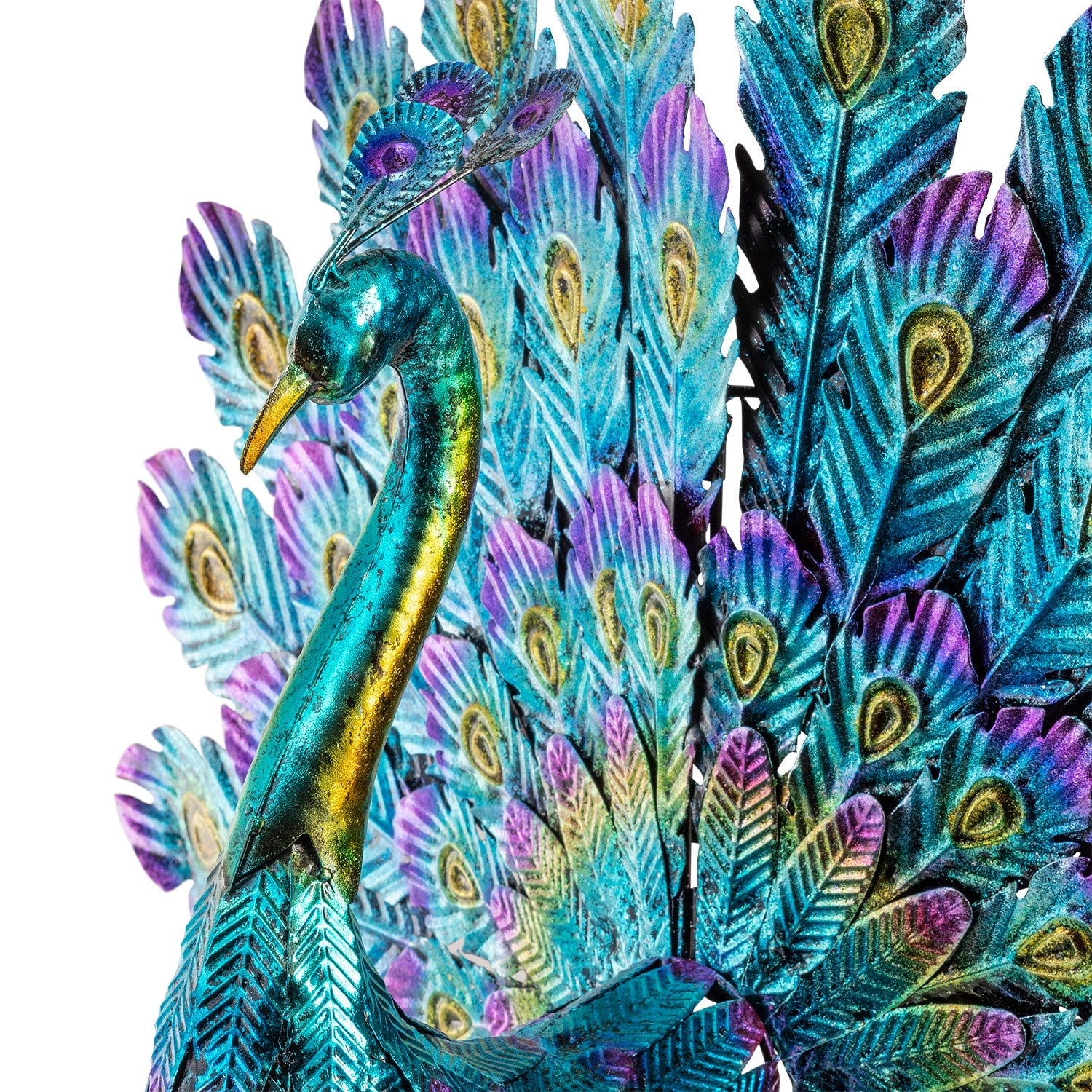 Alpine Corporation 23 Tall Outdoor Metallic Peacock Tail Spread Yard Statue Decoration, Multicolor