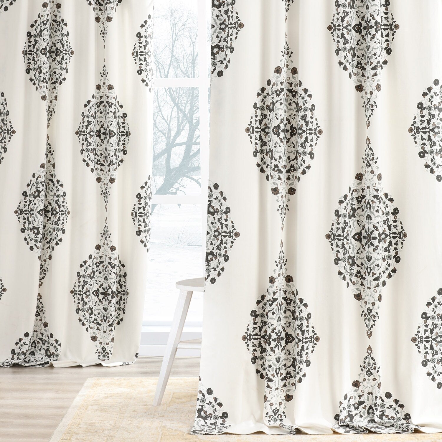 Exclusive Fabrics Medallion Damask Printed Cotton Room Darkening Window Curtains (1 Panel)