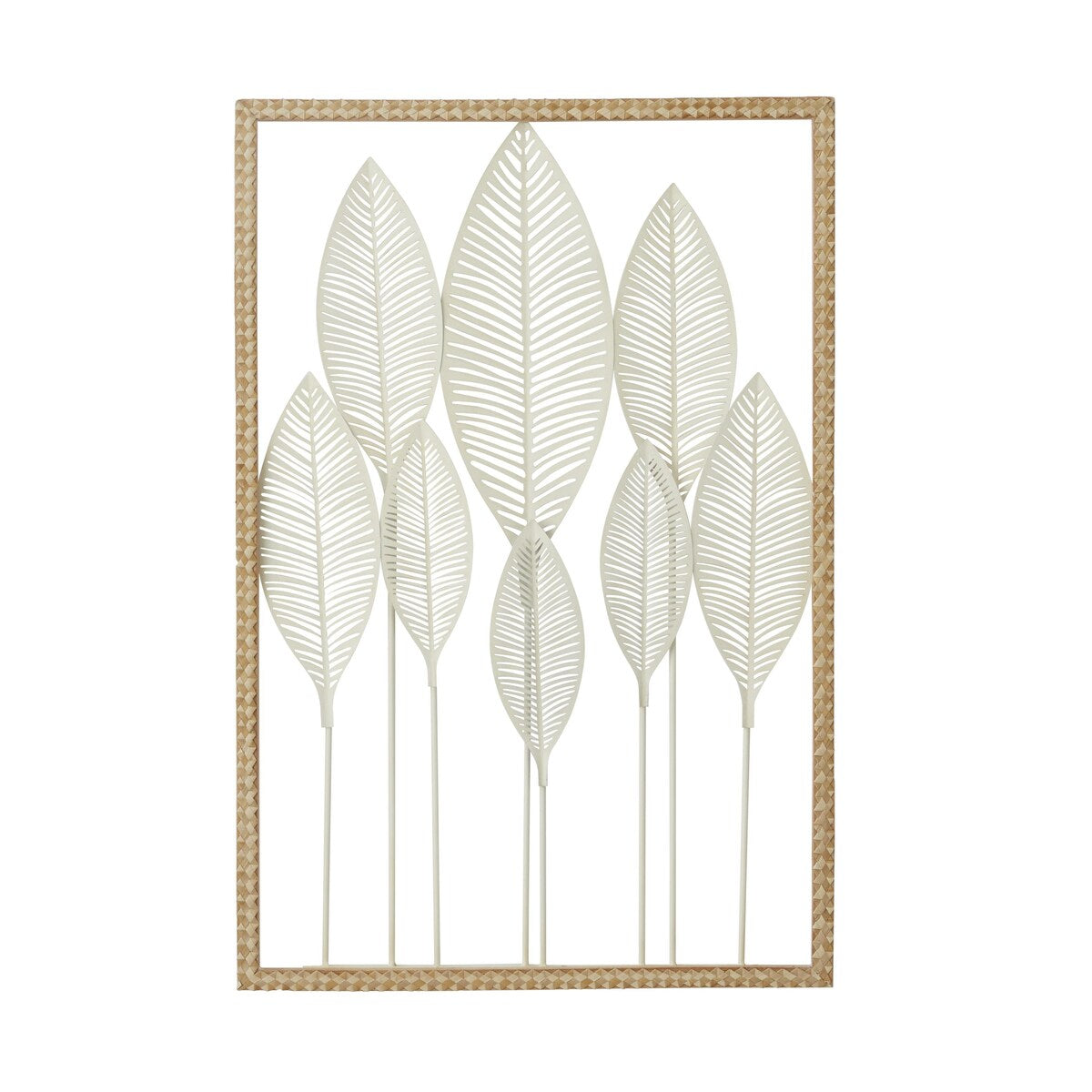 Metal Leaf Tall Cut-Out Home Wall Decor with Intricate Laser Cut Designs - White - Roche River Decor