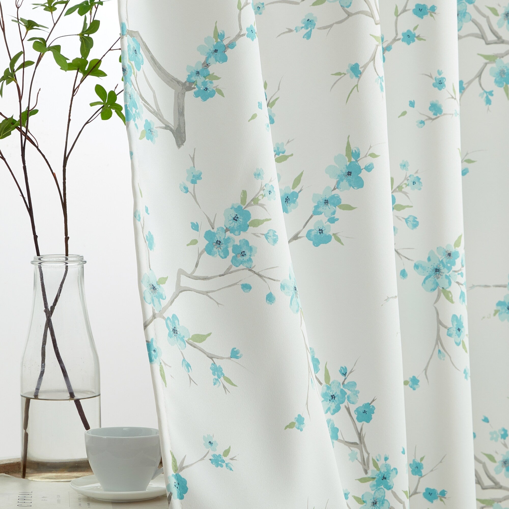 HLC.me Jasmine Floral Light Blocking Curtain Rod Pocket Pole Top Panels - Set of 2