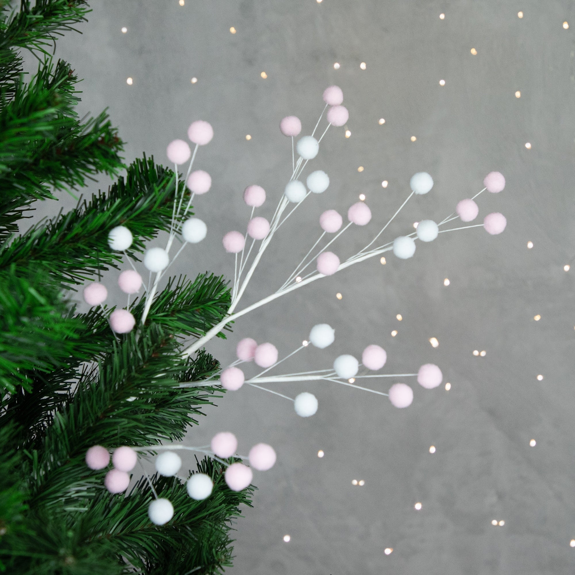 24 Pink and White Pom Pom Christmas Spray