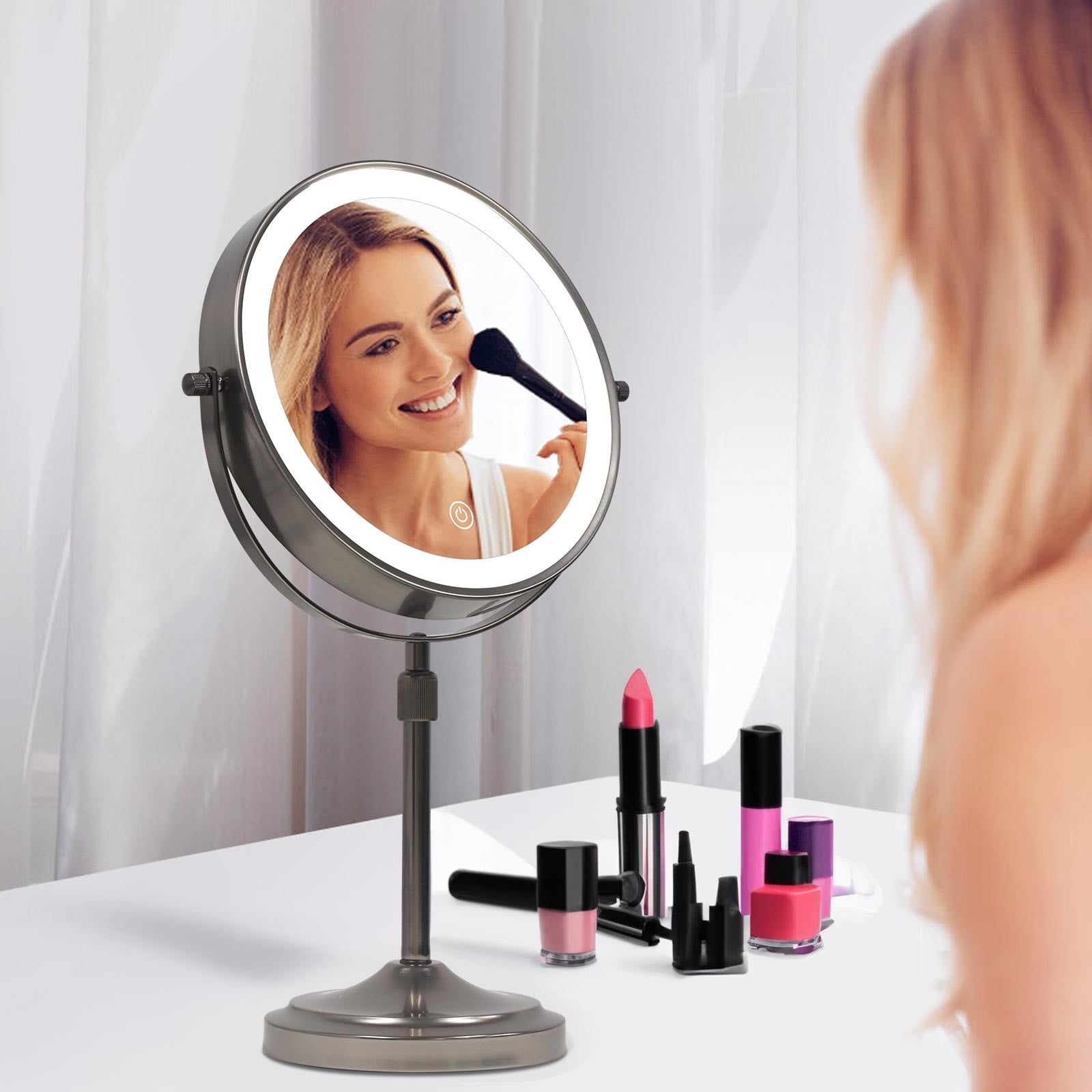 9 LED Lighted Makeup Mirror,Double Sided Magnification Mirror with 1X/10x Magnification,3 Lighting Color