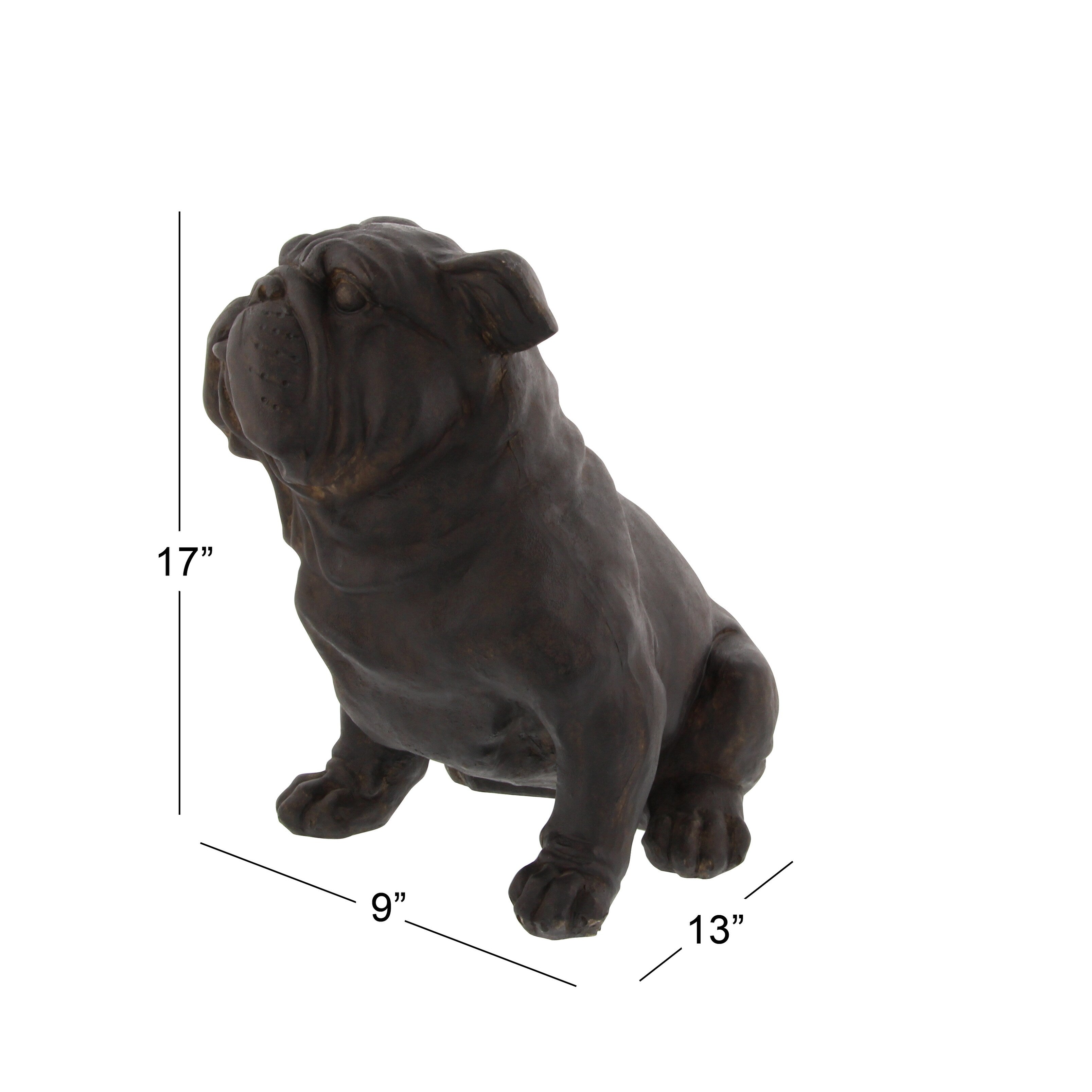 Brown Polystone Distressed Sitting Bulldog Sculpture