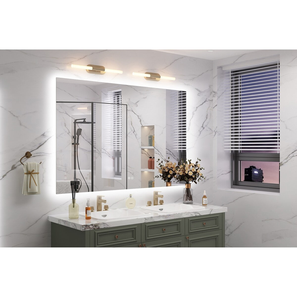 KIOTEE LED Bathroom Mirror Rectangular Frameless Super Bright Backlited LED Anti-Fog Tempered Glass Wall Bathroom Vanity Mirror