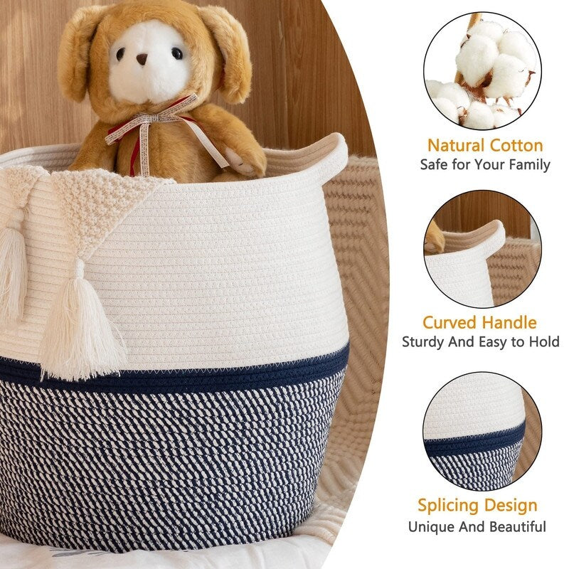 Large Cotton Rope Basket Baby Laundry Hamper - 17L x 17W x 17H