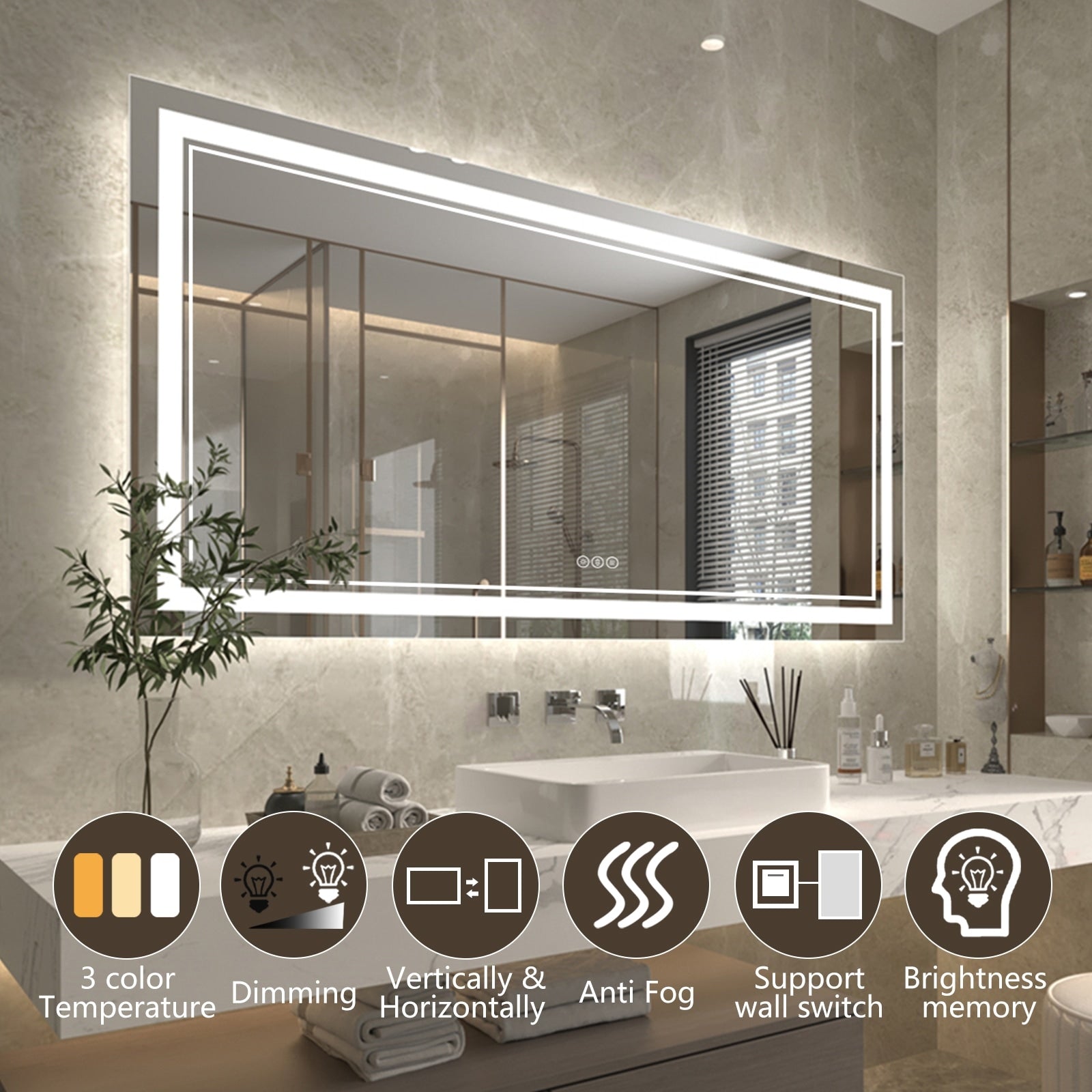 ExBrite Anti-Fog LED Bathroom Mirror with Endless Dimming