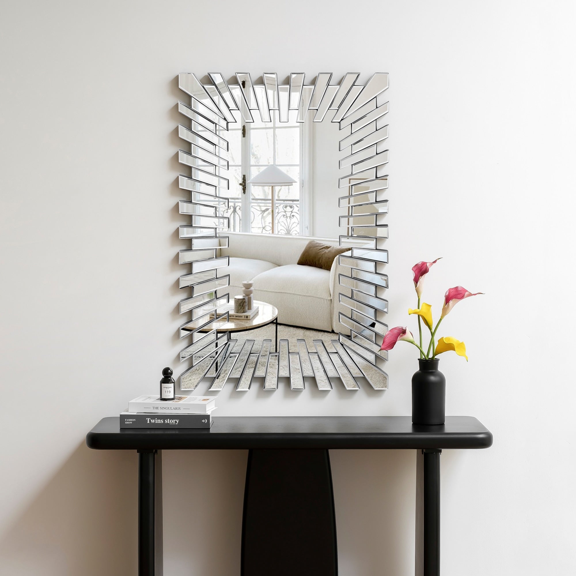 Rectangle Accent Wall Mirror Sunburst Silver Decor