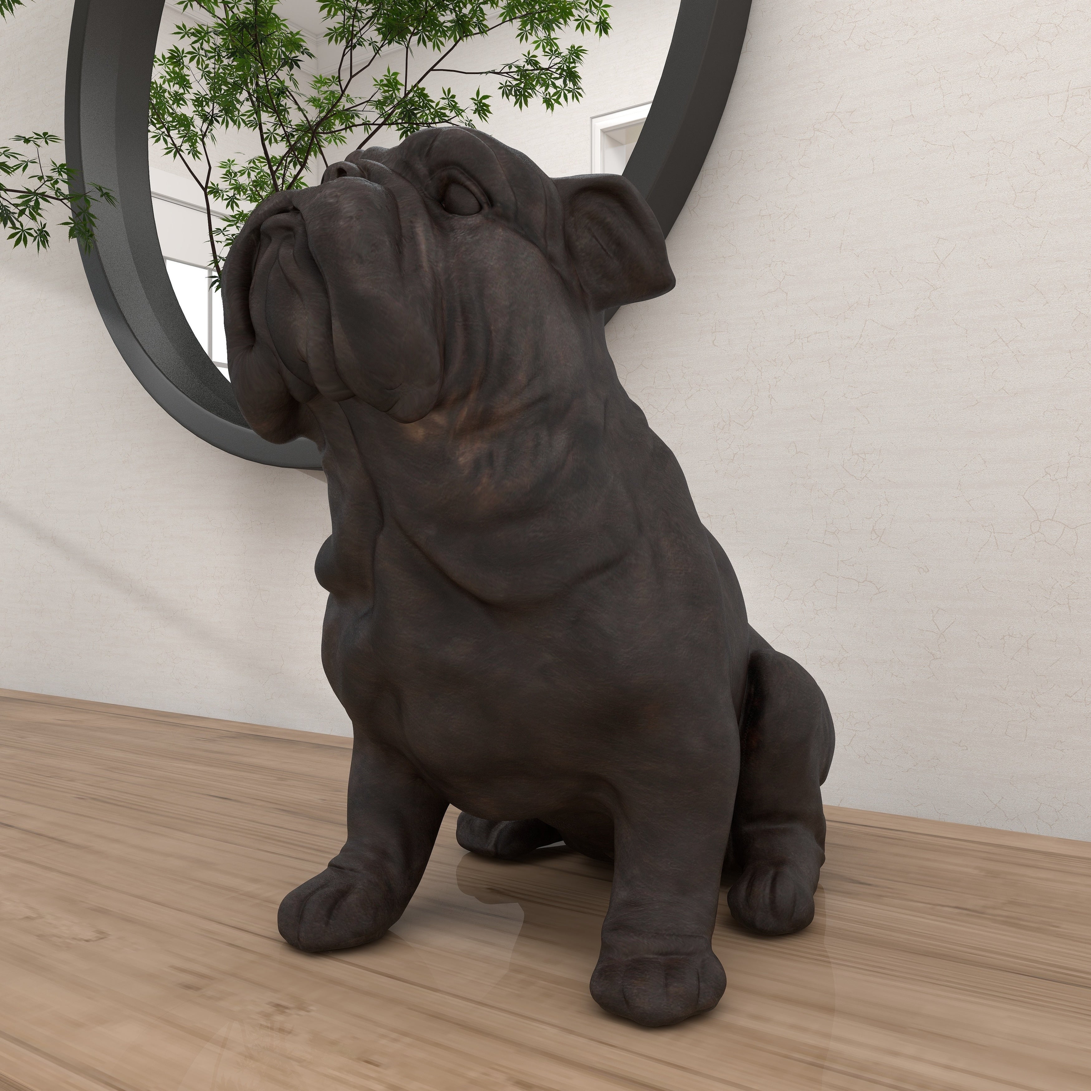 Brown Polystone Distressed Sitting Bulldog Sculpture