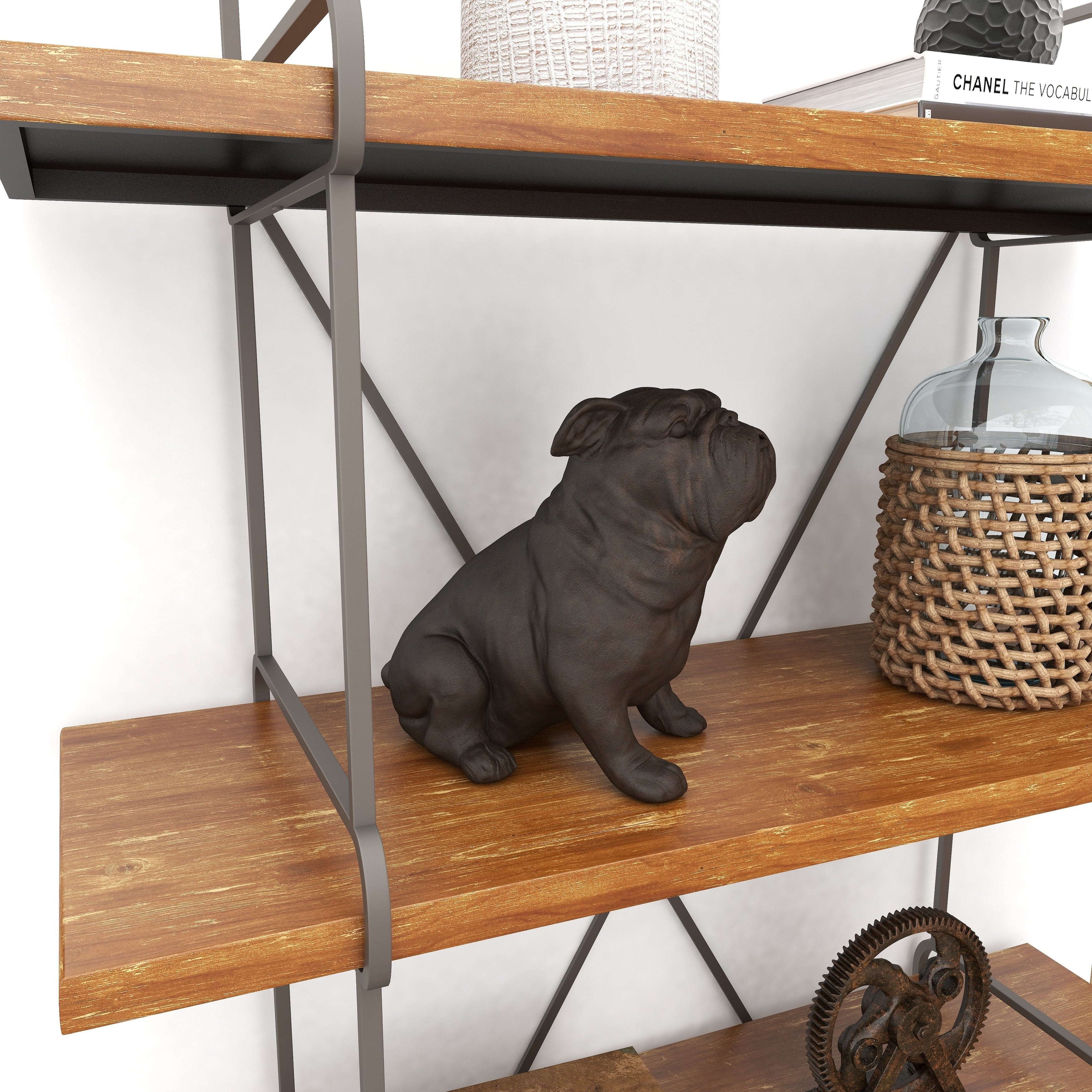 Brown Polystone Distressed Sitting Bulldog Sculpture