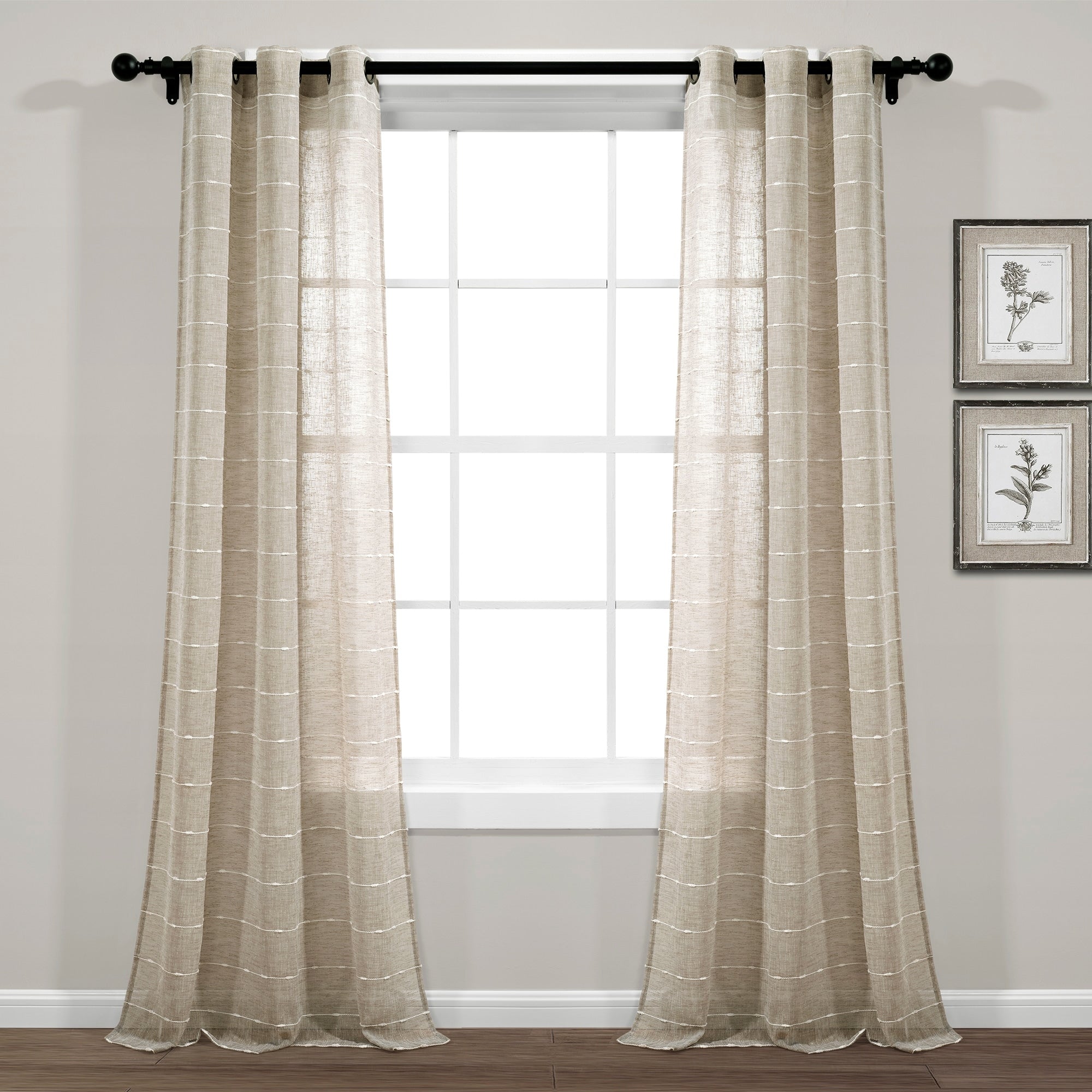 Lush Decor Farmhouse Textured Grommet Sheer Window Curtain Panel Pair