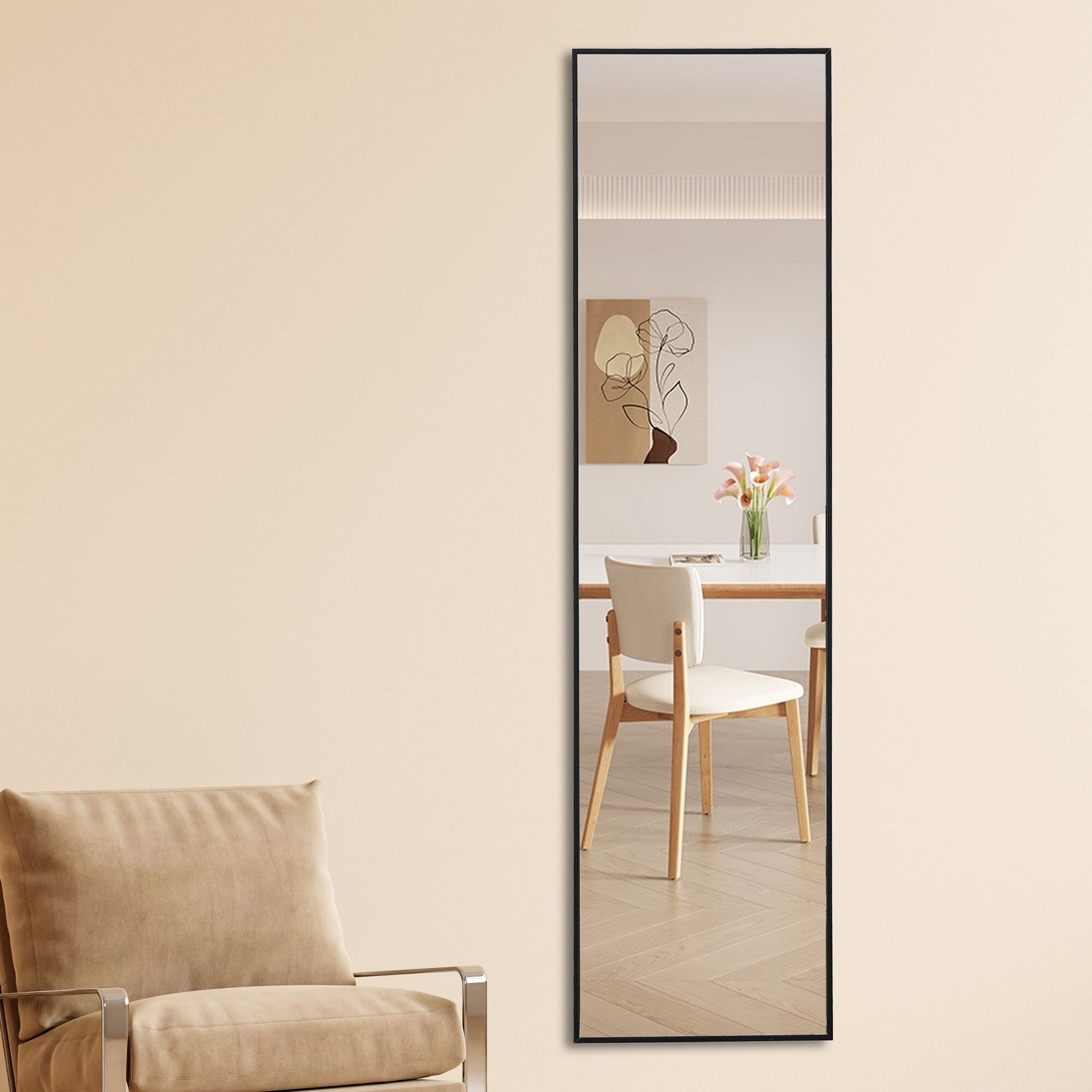 Solid Wood Frame Full Length Mirror, Dressing Mirror, Decorative Mirror, Clothing Store, Floor To Ceiling Mirror, Wall Mounted