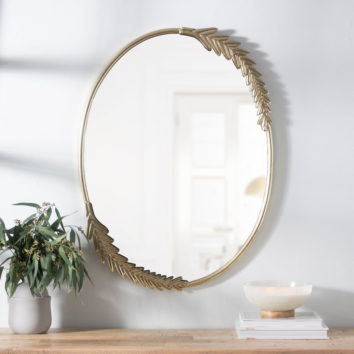 Gold Finish Oval Wreath Mirror